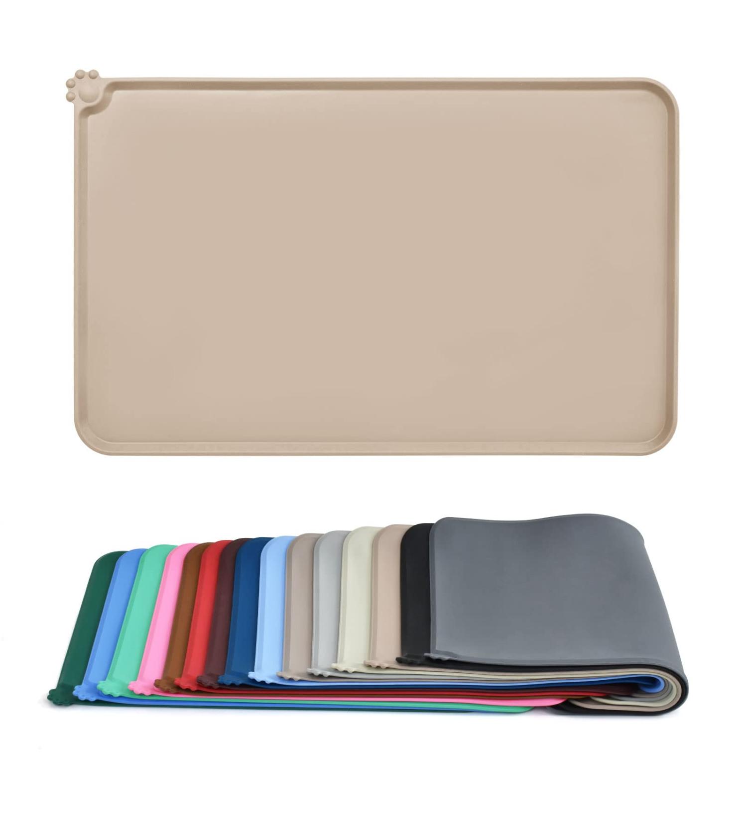 AUDWUD Silicone Waterproof Pet Feeding Mat - Anti-Slip Dog & Cat Bowl Mat 71x46 cm - Taupe - Buy Online on GoSupps.com