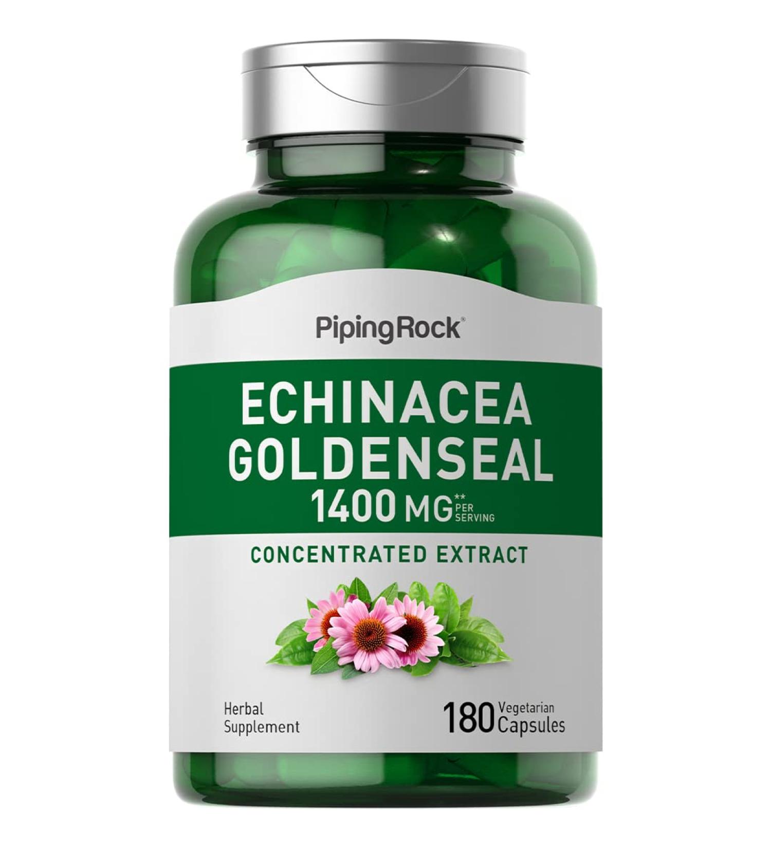 Piping Rock Echinacea Goldenseal Capsules 1400mg - 180 ct | Herbal Supplement Concentrated Extract | Vegetarian, Non-GMO, Gluten-Free - Buy Online on GoSupps.com