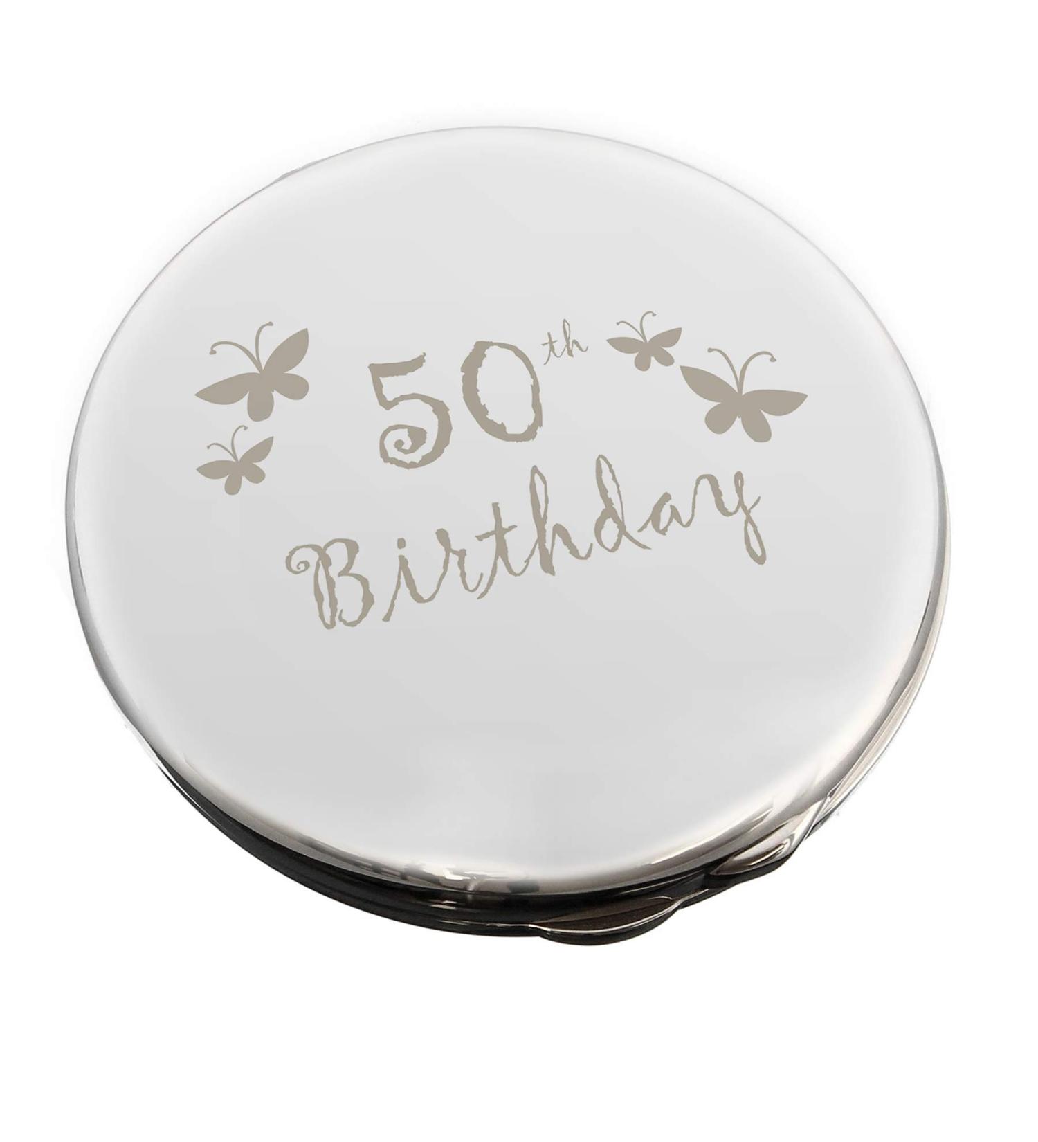 Silver Finish Engraved 50th Birthday Round Compact Mirror with Butterflies Great Idea for Birthday Gift Friends Presents Gifts - Buy Online on GoSupps.com