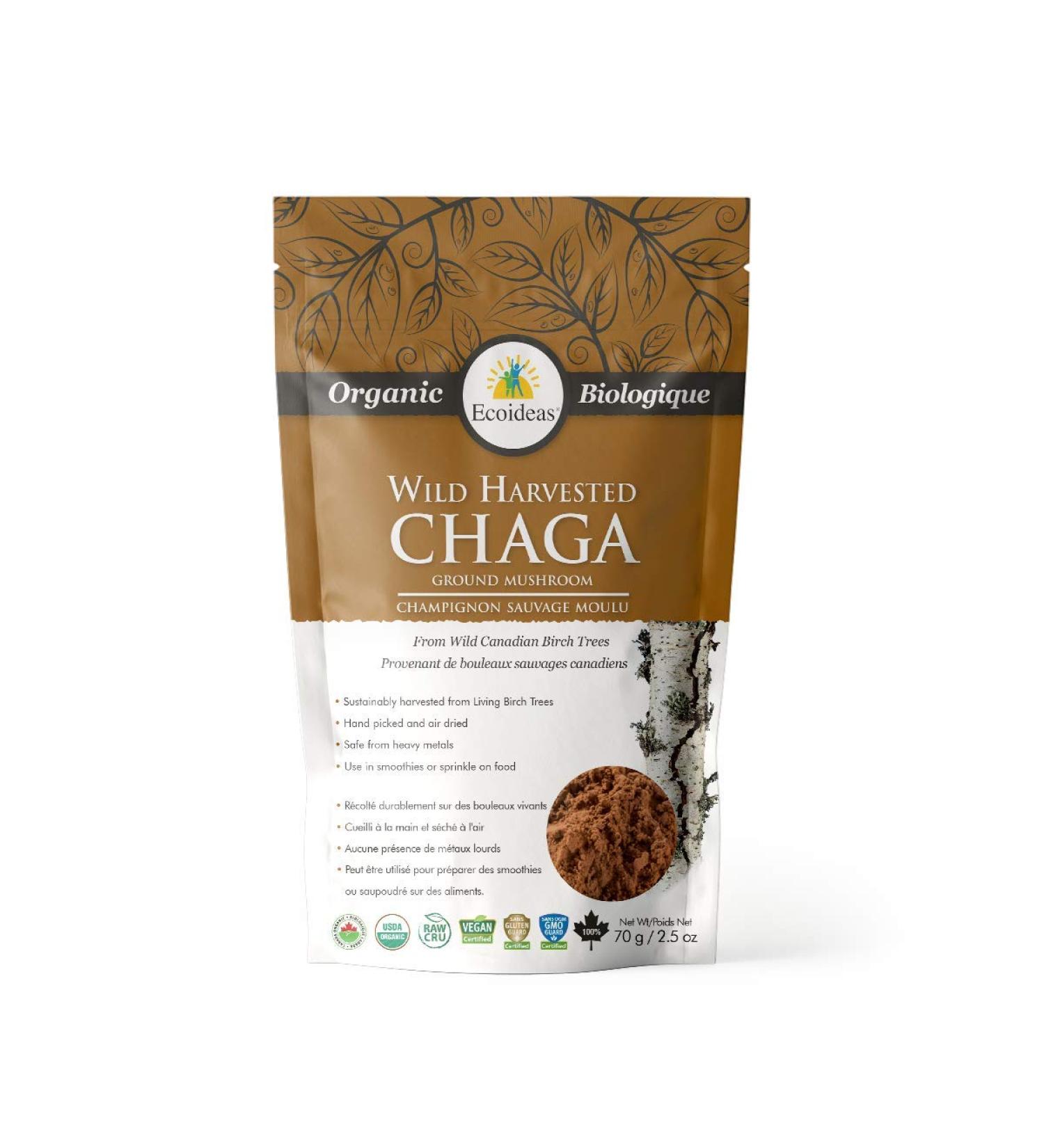 Ecoideas Wild Harvested Chaga Ground Mushroom 70 gram - Buy Online on GoSupps.com