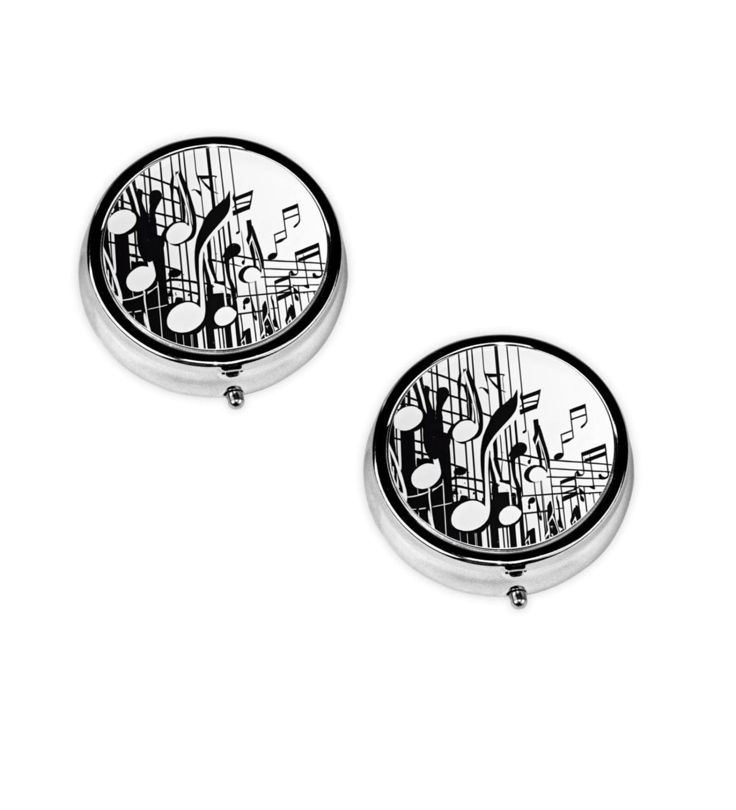 Round Music Notes Print Pill Box | 3 Compartment Decorative Travel Organizer | Portable Medication & Vitamin Holder - Buy Online on GoSupps.com