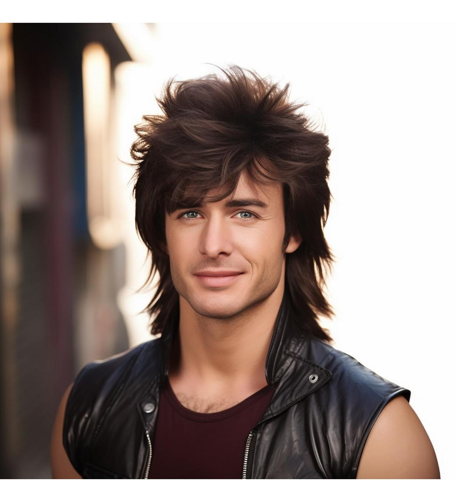 BERRYLION Men's Mullet Wig - Pop Rock Fancy Dress Wig for Adults in Brown - Buy Online on GoSupps.com