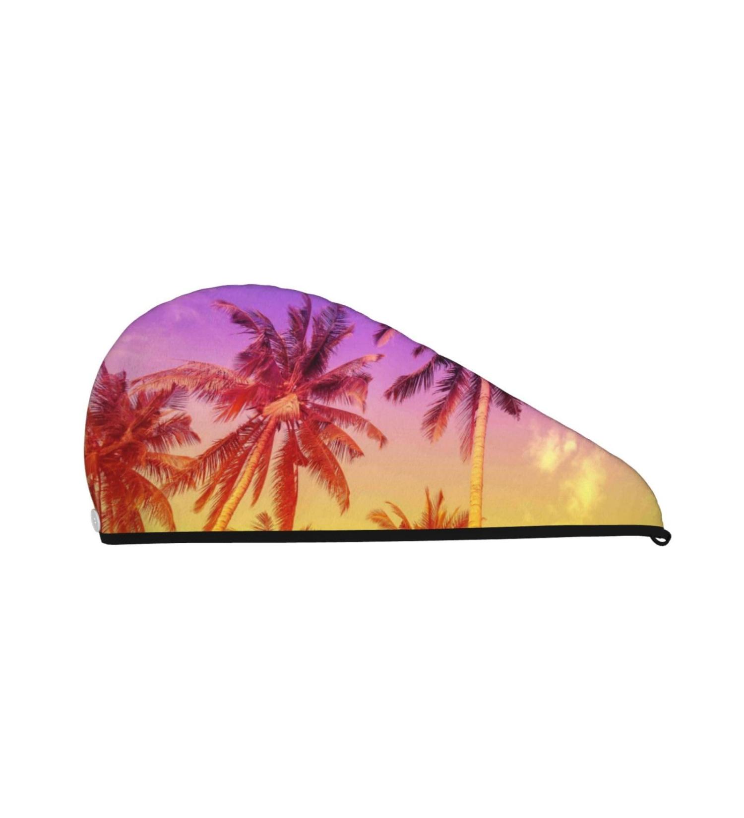 Palm Trees at Sunset Microfiber Hair Towel - Super Absorbent Coral Velvet Wrap for Women | Quick Drying for Long Curly & Thick Hair - Buy Online on GoSupps.com
