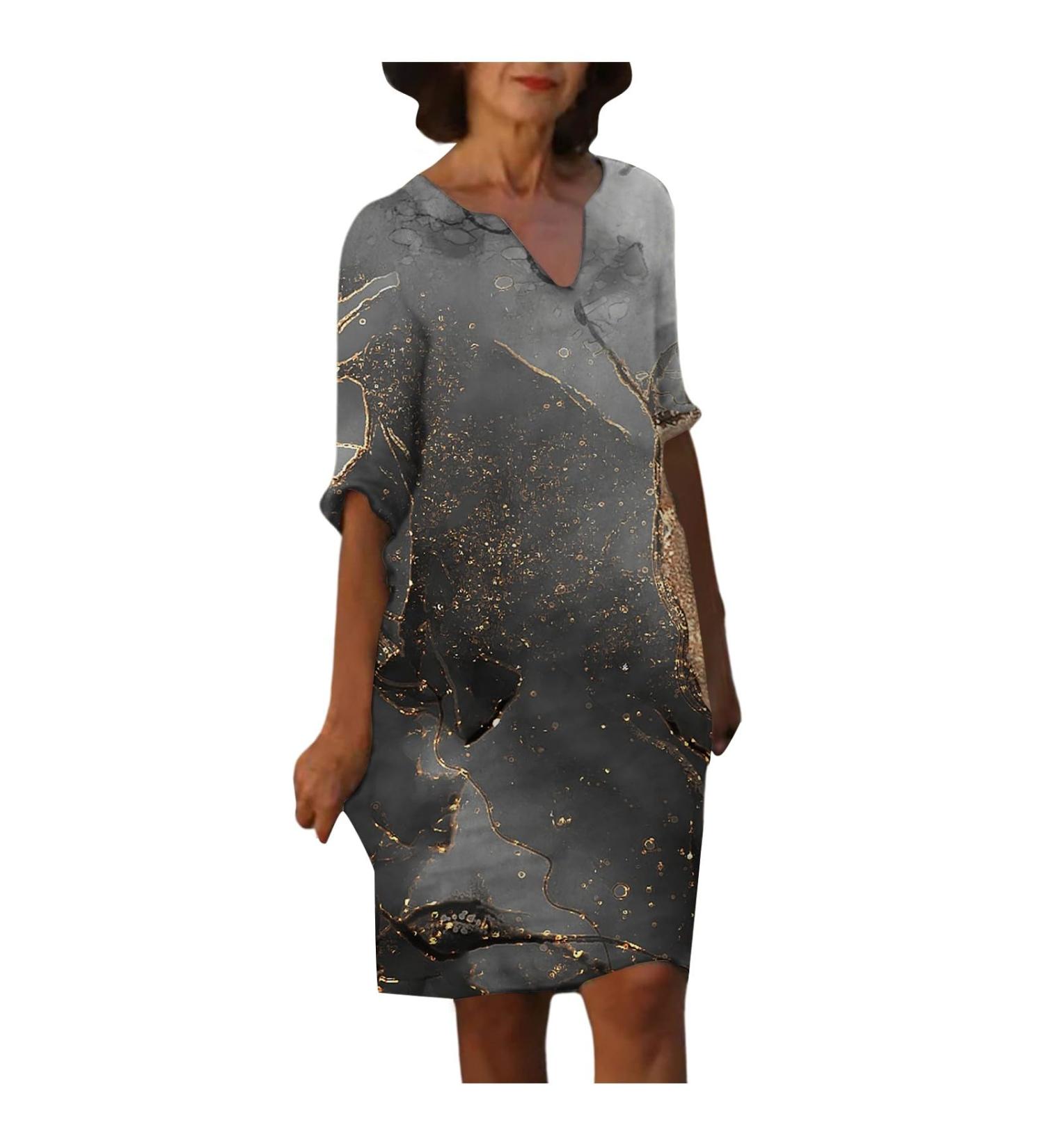 Women's Summer Wrap Maxi Dress Casual Striped V-Neck Short Sleeve Flowy Swing Smocked Beach Long Dresses 2570-zayeh-grey-3 M - Buy Online on GoSupps.com