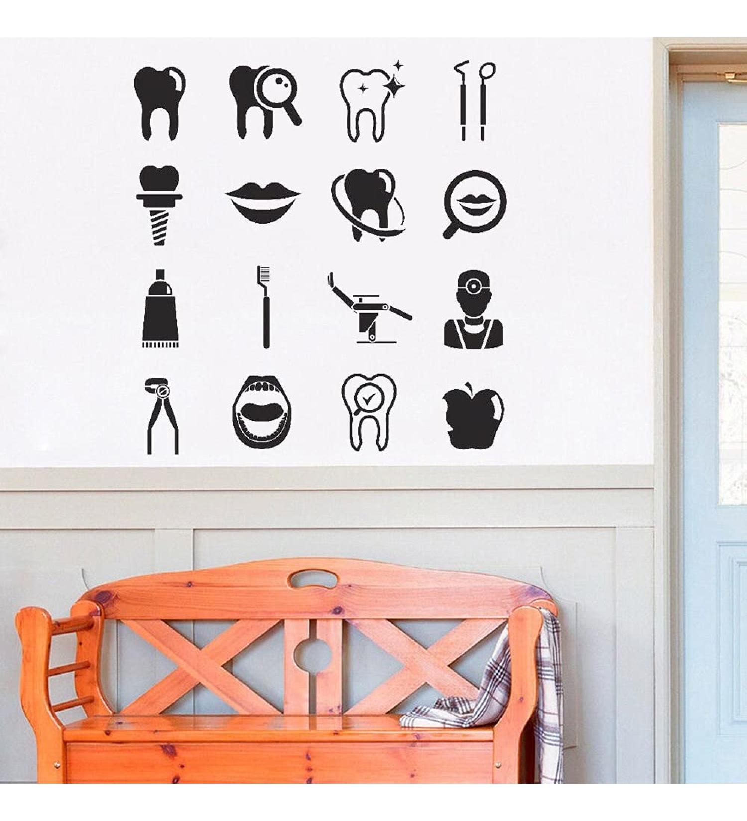 Teeth Hospital Wall Sticker | Dental Instruments Vinyl Decal | Toothbrush & Toothpaste Decor for Clinics | 44x42cm - Buy Online on GoSupps.com