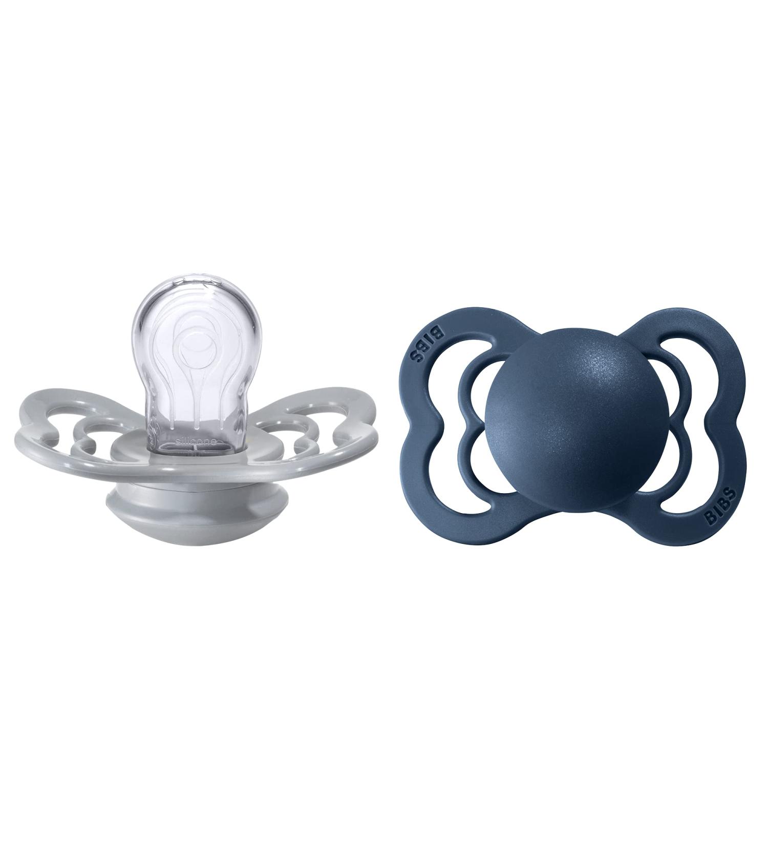 BIBS Supreme Baby Pacifier 2-Pack | Made in Denmark | BPA Free | Silicone | Size 1 (0-6 Months) | Cloud/Steel Blue - Buy Online on GoSupps.com