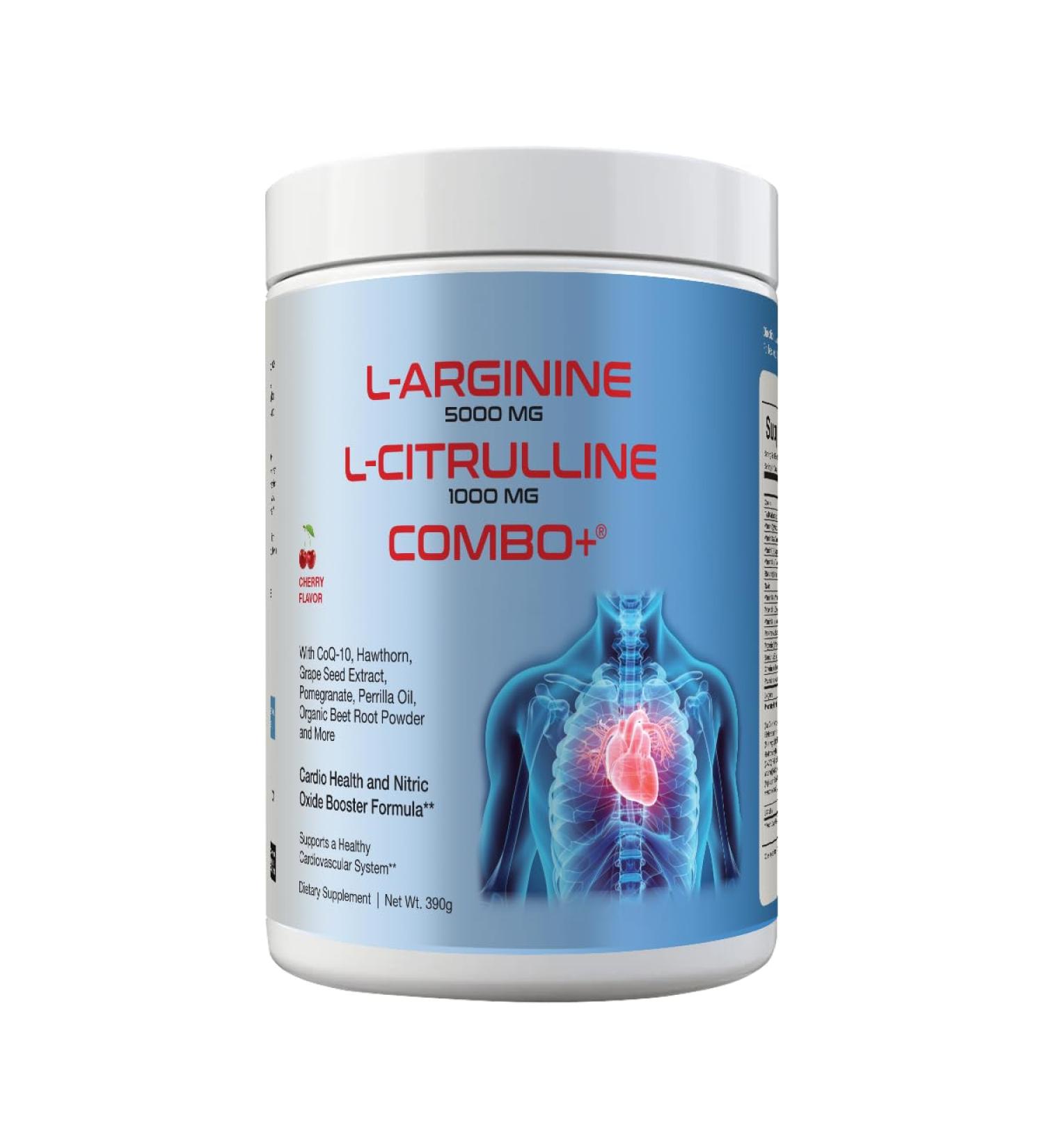 Combo+ L-Arginine 5000mg & L-Citrulline 1000mg Drink Mix Cherry Vitamins B12 C D3 Taurine CoQ10 Beet Root 30 Servings Nitric Oxide and Cardiovascular Support Supplement 390g Cherry 13.8 Ounce (Pack of 1) - Buy Online on GoSupps.com
