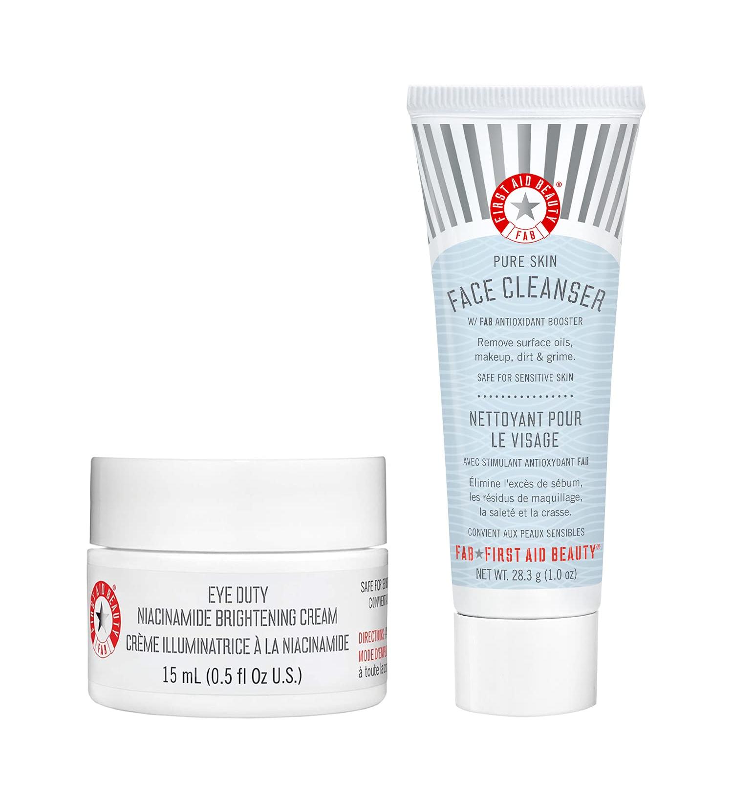 First Aid Beauty Eye Duty Niacinamide Brightening Cream Bundle - Dark Circles & Puffiness Treatment + Mini Pure Skin Cleanser - Buy Online on GoSupps.com