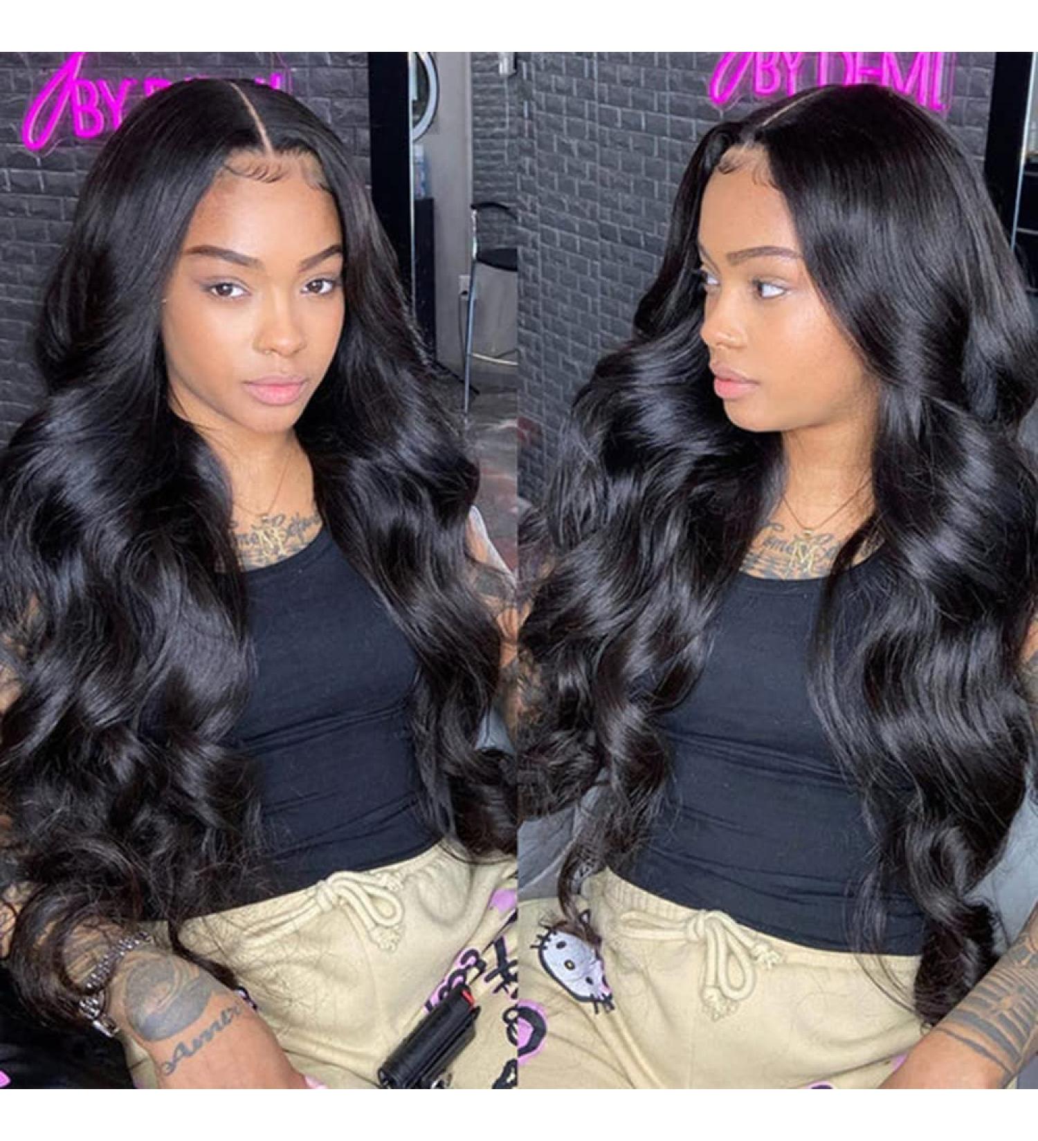 Bele Body Wave 13x4 Transparent Lace Front Wig 32 inch - Brazilian Human Hair - 180% Density HD Glueless Lace Front Wig for Black Women - Pre Plucked with Baby Hair - Natural Color - Buy Online on GoSupps.com