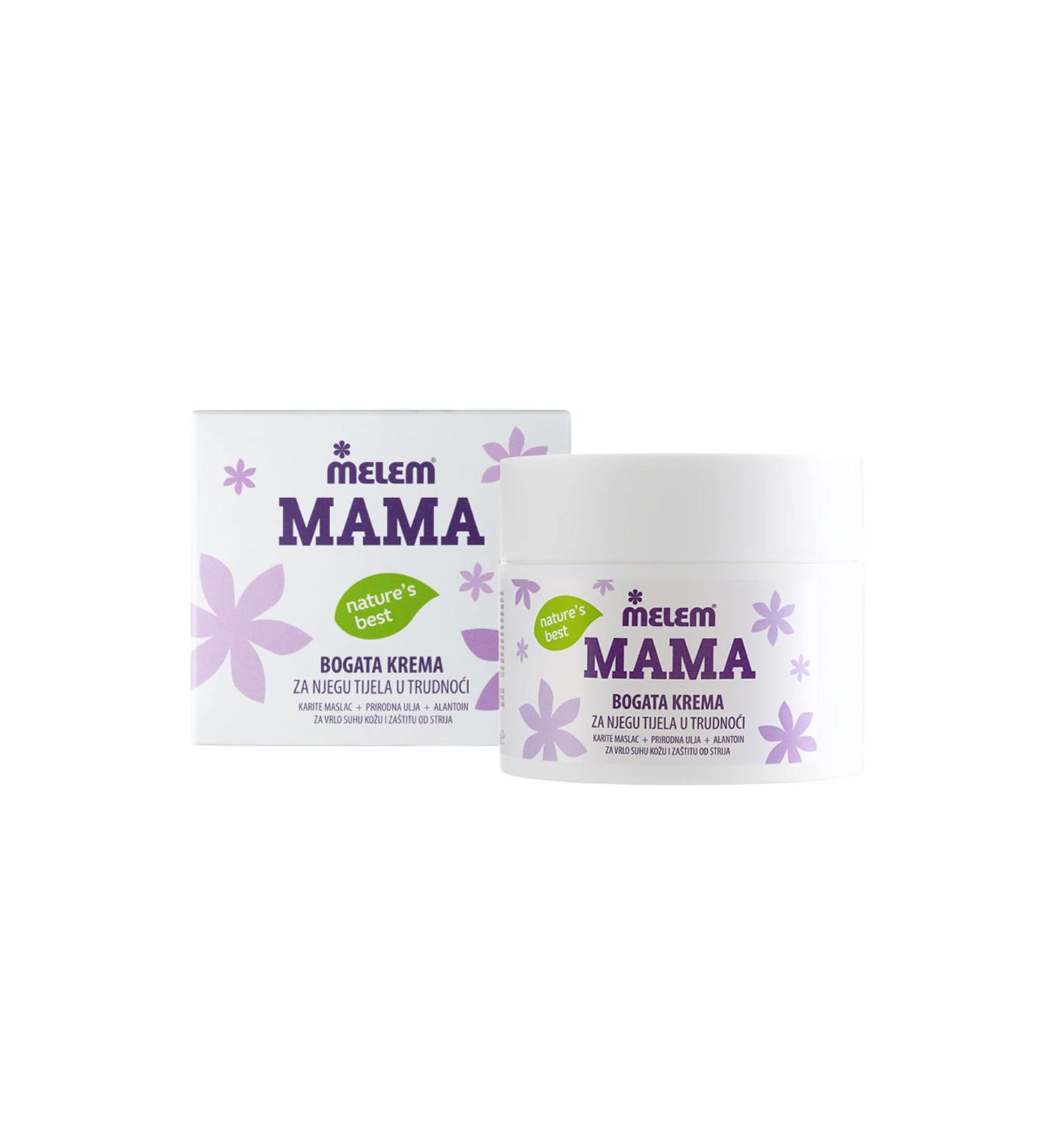 Melem Mama 300 ml Cr me de soin pour le corps avec hydratant Effet apaisant et rajeunissant sur la peau pendant la grossesse en cas de changements de poids pour une protection contre les vergetures - Buy Online on GoSupps.com