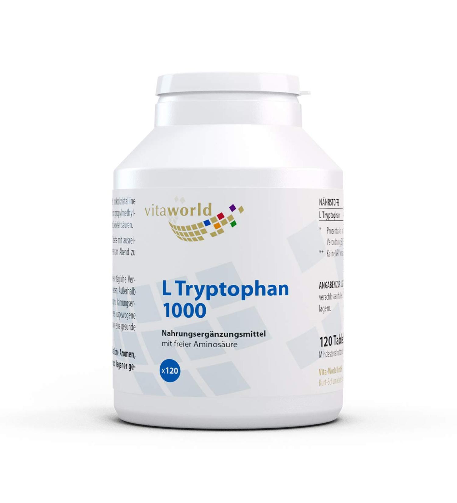 Pack of 3 Vita World L-Tryptophan 1000mg 120 Vegetarian Tablets Made in Germany