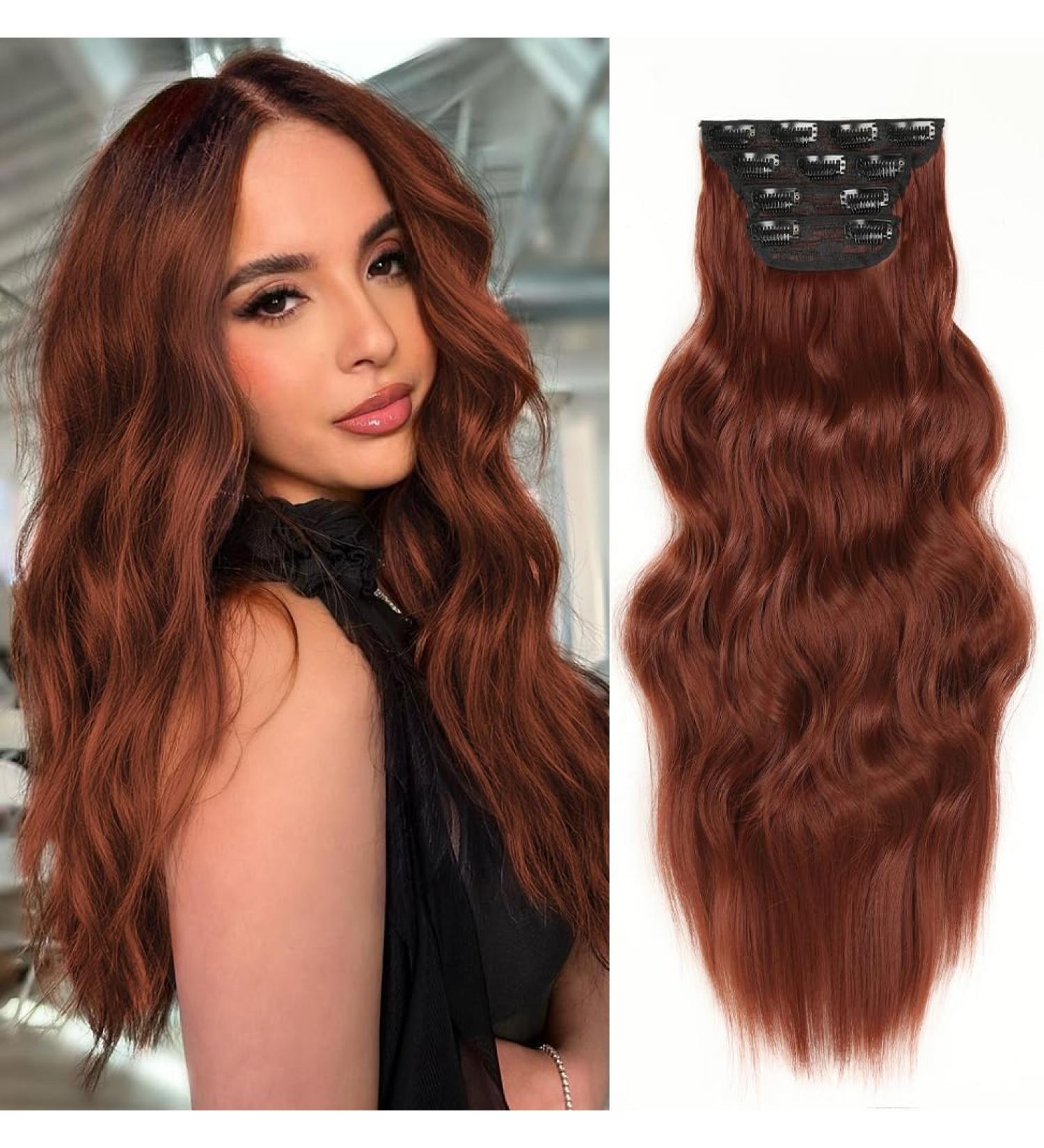 YDDM 20-Inch Wavy Clip-in Hair Extensions | Realistic Synthetic Hair 4pcs Affordable | Perfect for Women - Buy Online on GoSupps.com