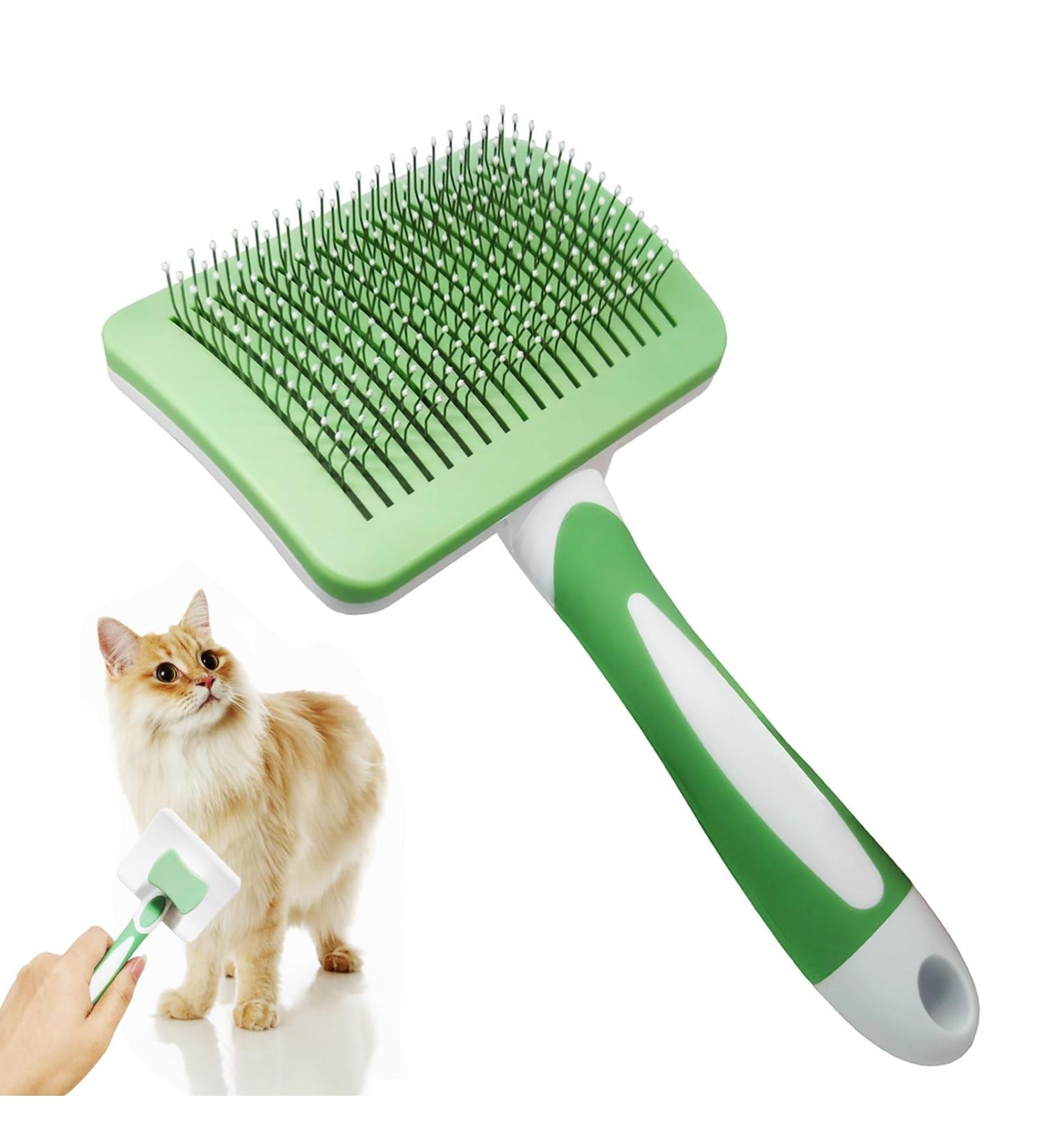 Self-Cleaning Cat Brush & Pet Brush - Gentle Undercoat Removal for All Fur Types (Green) - Buy Online on GoSupps.com