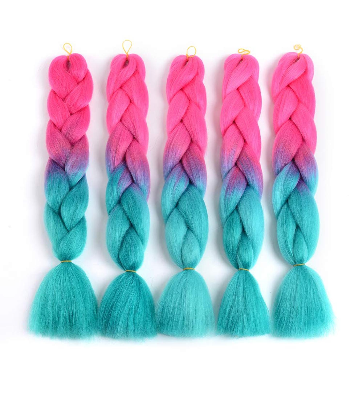 Buy Showjarlly Jumbo Braid Artificial Hair - 24 Ombre Braid Extensions 5 Pack for Crochet Twists & Box Braids - Peach/Navy Blue - Buy Online on GoSupps.com