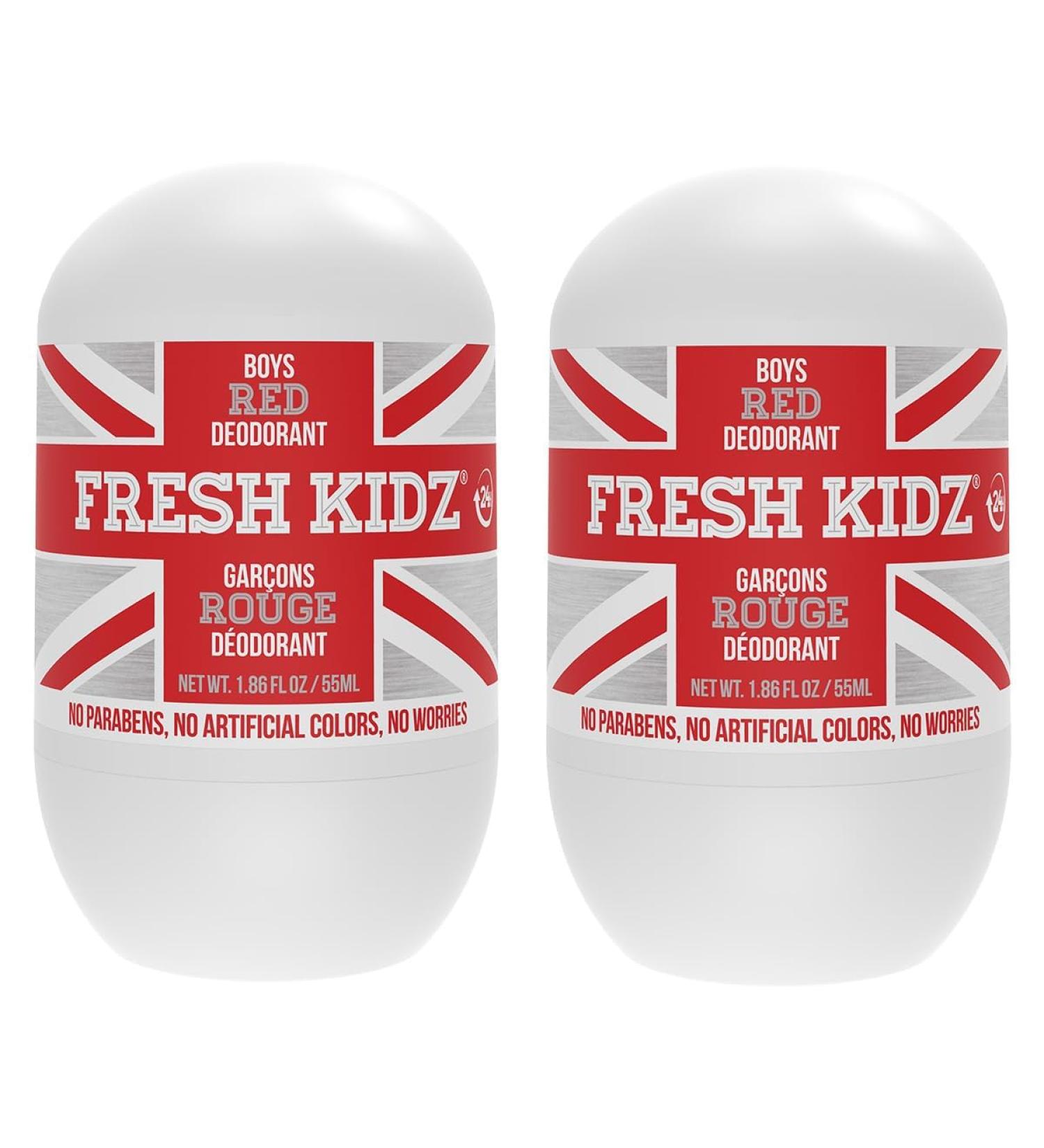 Fresh Kidz Roll On Deodorant for Kids and Teens - Baking Soda and Aluminum-free 24 Hour Protection for Sensitive Skin - Boys "Red" 1.86 fl.oz. (2 Pack) 1.86 Fl Oz (Pack of 2) - Buy Online on GoSupps.com