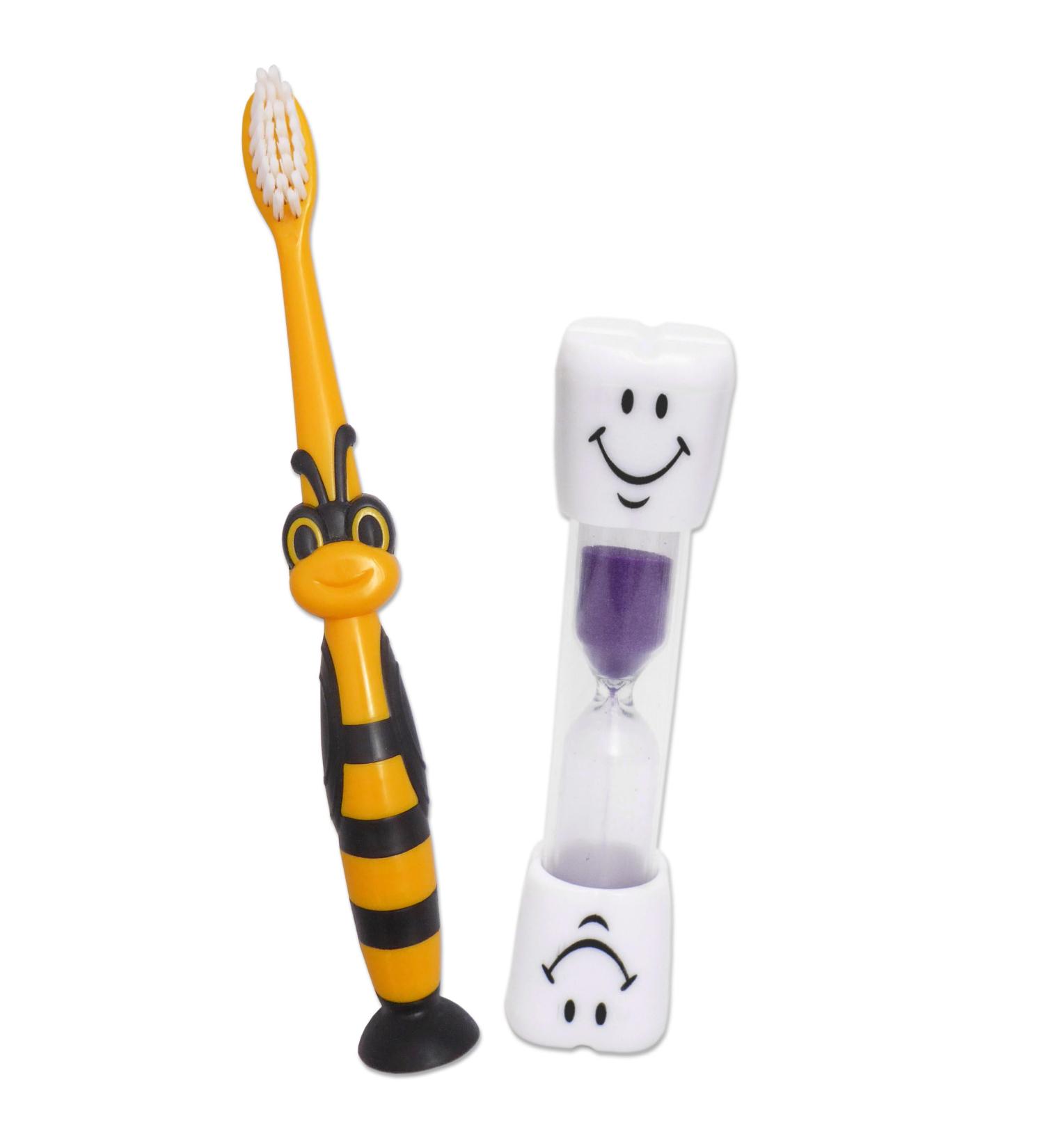 1 Children's Bumblebee Sucker Toothbrush & 1 Smile Sand Timer (Purple Timer)