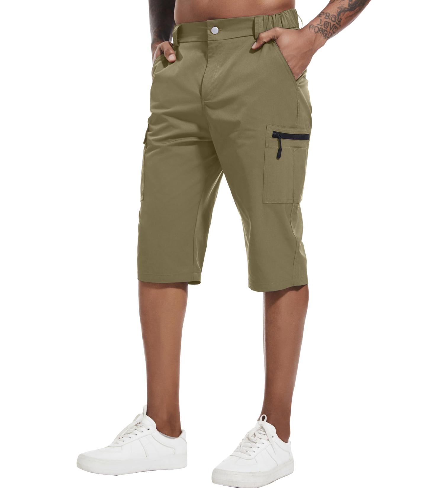 Yaobaole Men's 3/4 Hiking Pants - Cargo Shorts with 5 Pockets for Summer Treks - Lightweight Outdoor Wear in Khaki - Buy Online on GoSupps.com