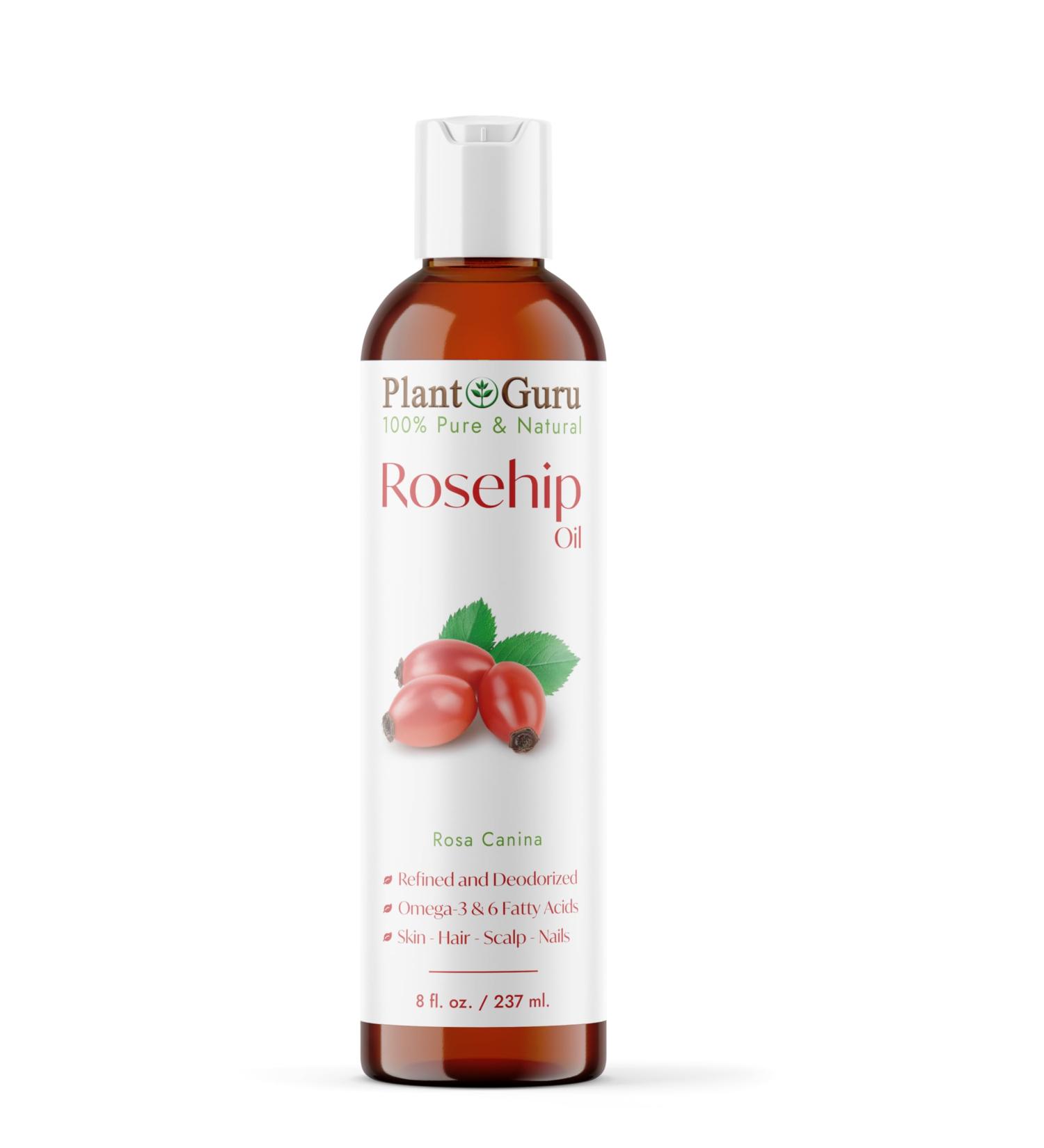 Plant Guru Rosehip Oil Refined 8 fl. oz. Cold Pressed 100% Pure & Natural Carrier for Skin Face Body and Hair Moisturizing. Great for DIY Creams Lotions and Lip Balms - Buy Online on GoSupps.com