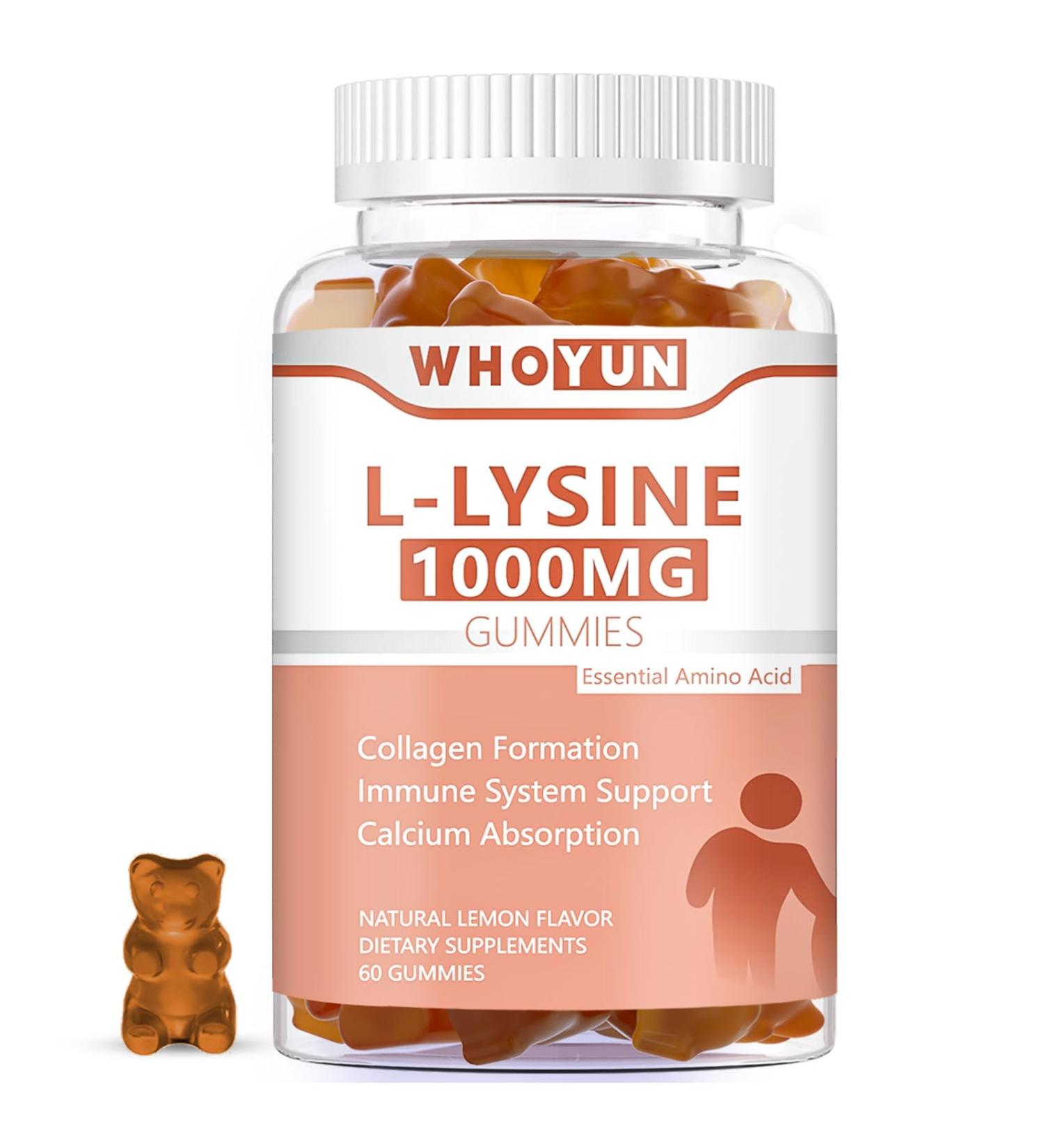 L-Lysine 1000mg Gummies - Chewable Immune Support & Collagen Boost - Lemon Flavor - 60 Count - Buy Online on GoSupps.com