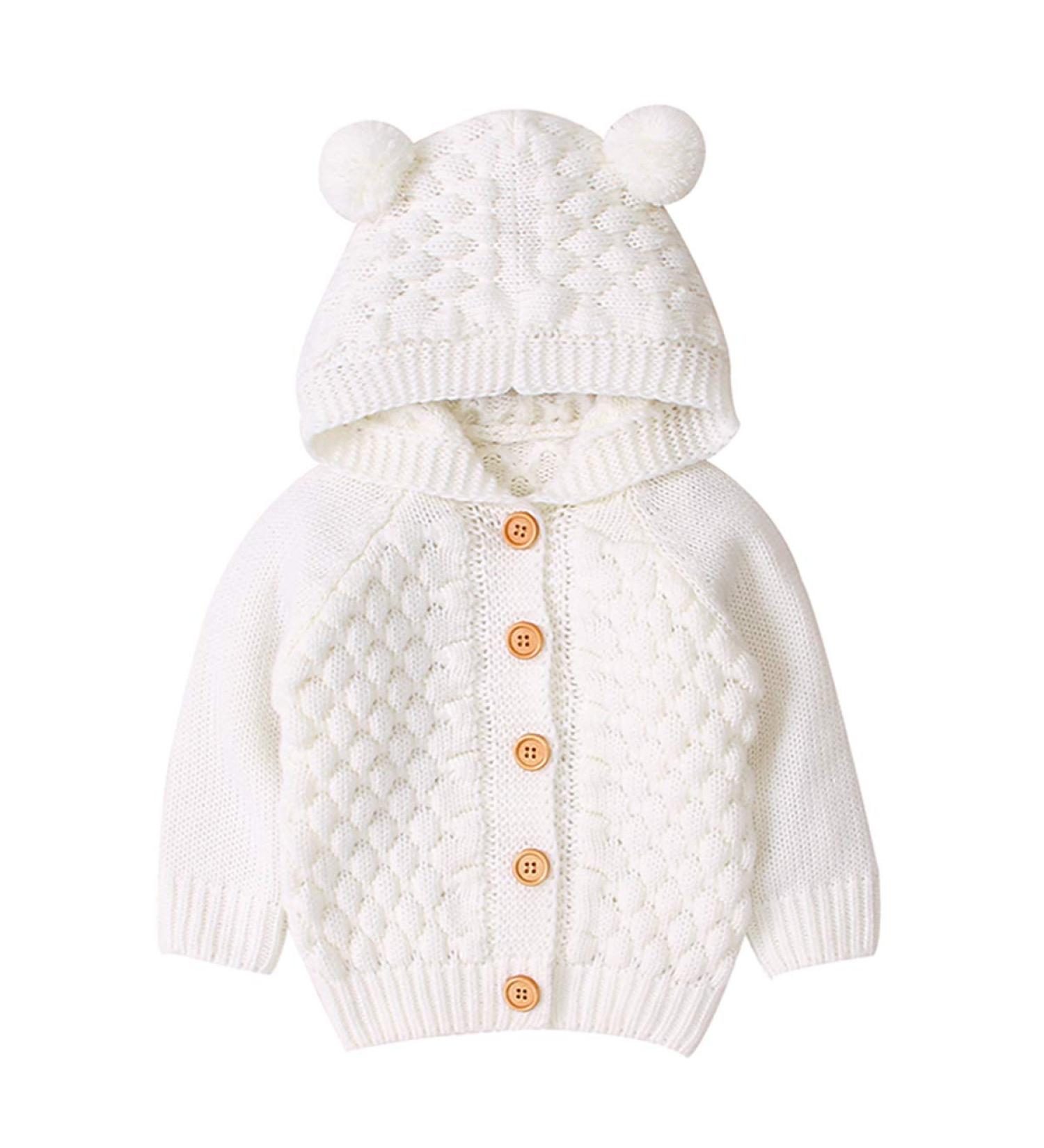 Puseky Baby Knit Hooded Sweater Coat for 0-6 Months - Beige - Buy Online on GoSupps.com