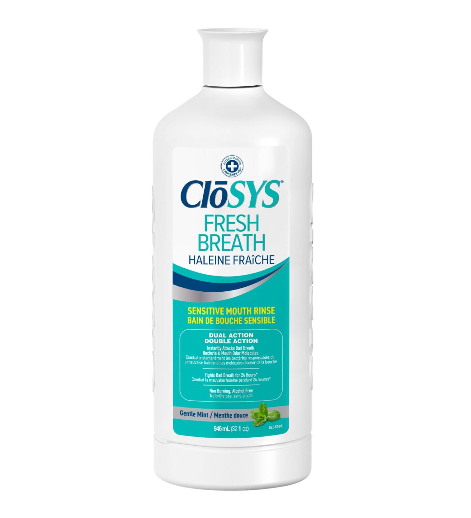 CloSYS Sensitive Fresh Breath Mouthwash - Gentle Mint Alcohol-Free Dye-Free pH Balanced - Soothe Mouth Sensitivity Eliminate Bad Breath (Flavored) Rinse 32oz 946 ml (Pack of 1) Fresh Breath - Buy Online on GoSupps.com