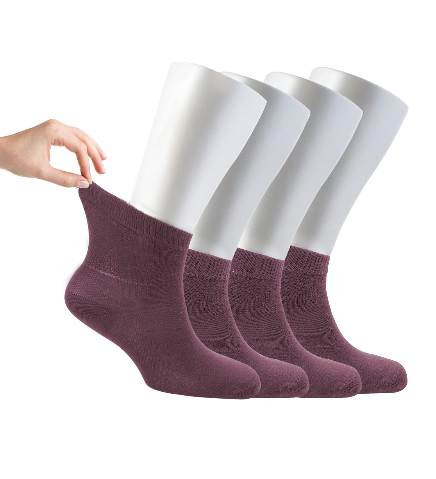 Cosyfeel Women Loose Diabetic Socks | 4-Pack Neuropathy Ankle Socks for Ladies | Super Soft Eco-Friendly Bamboo Material | Durable with Seamless Toe | Multicolour Patterns | 4 Seasons 7-9 1/2 GRAPE NECTAR - Buy Online on GoSupps.com