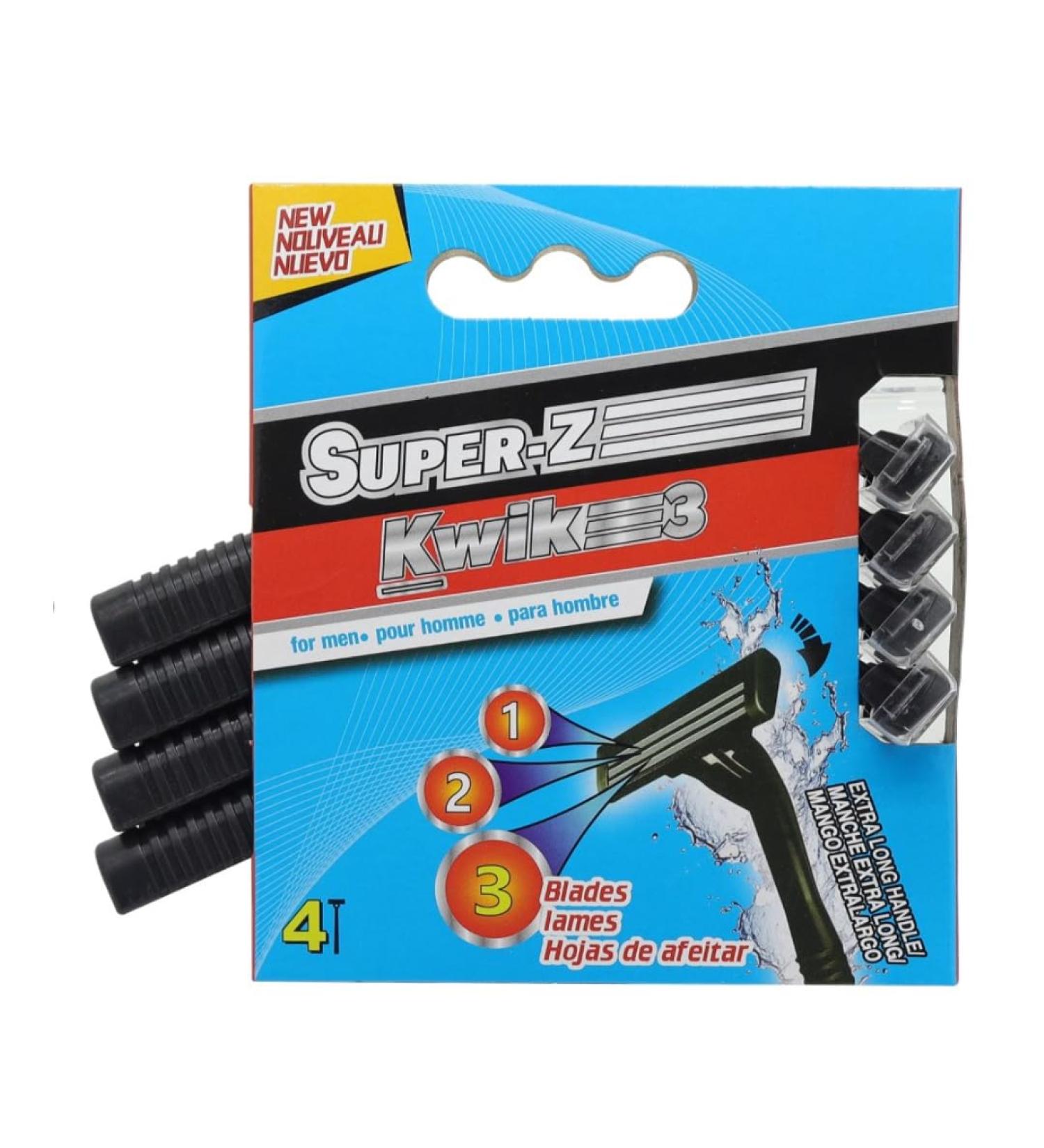 Super-Z Kwik 3 Razors For Men 4 Count