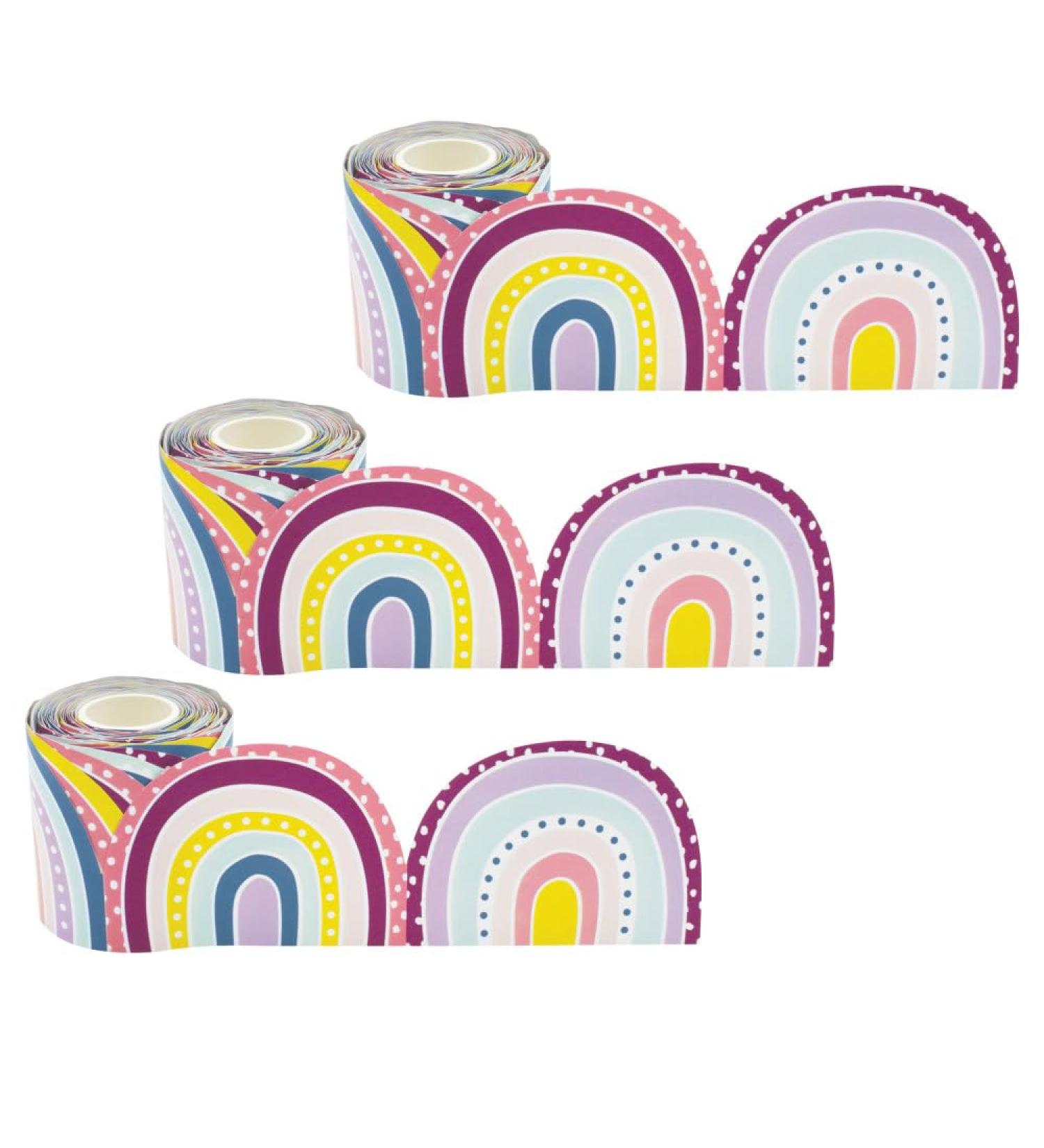 Oh Happy Day Rainbows Die-Cut Rolled Border Trim 50 Feet Per Roll 3 Rolls