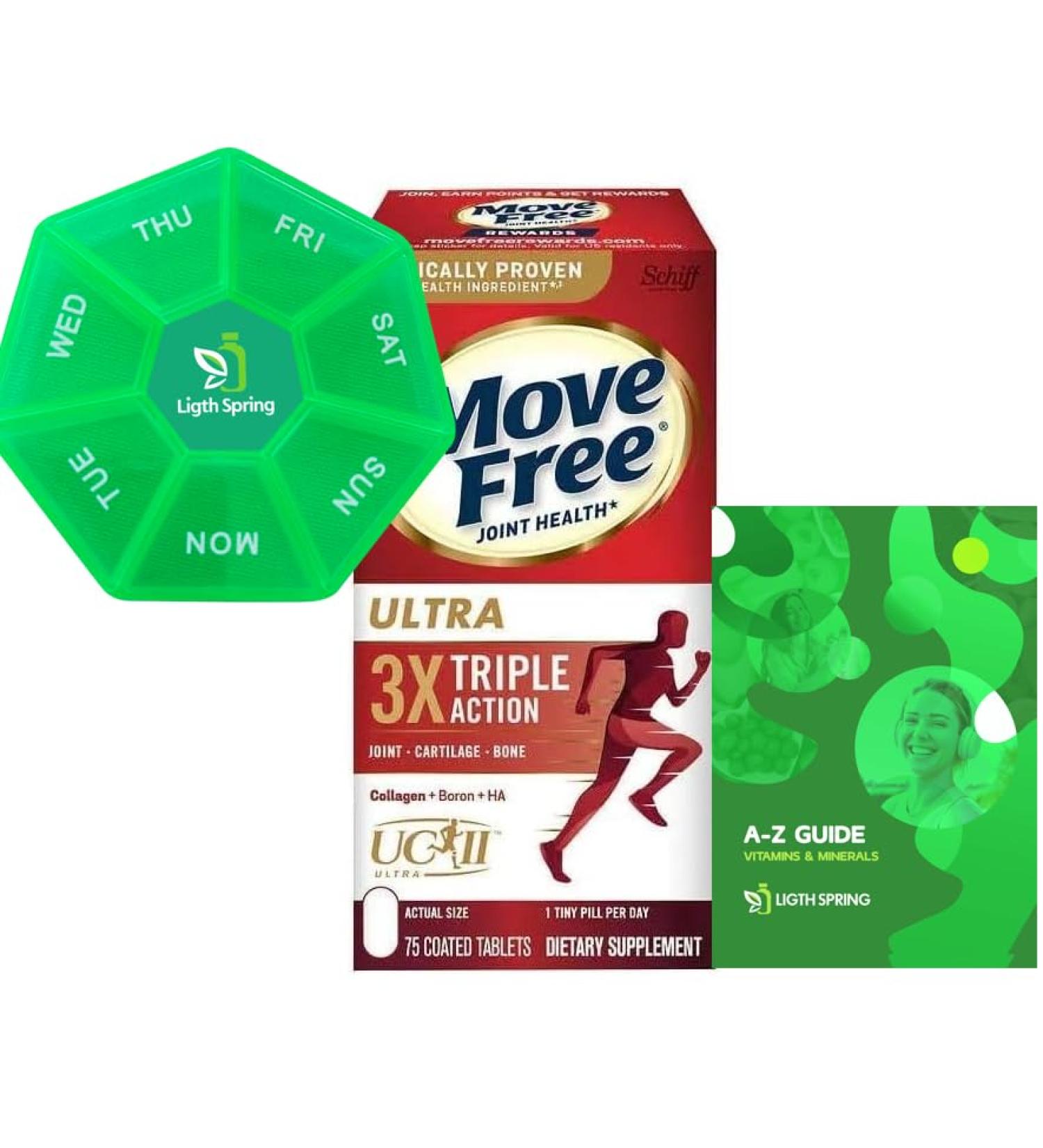 LightSpring M-Free Triple Action Joint Supplement - 75 Tablets for Cartilage & Bone Support | 1 Tiny Pill Daily | Bundle Guide & Weekly Organizer - Buy Online on GoSupps.com