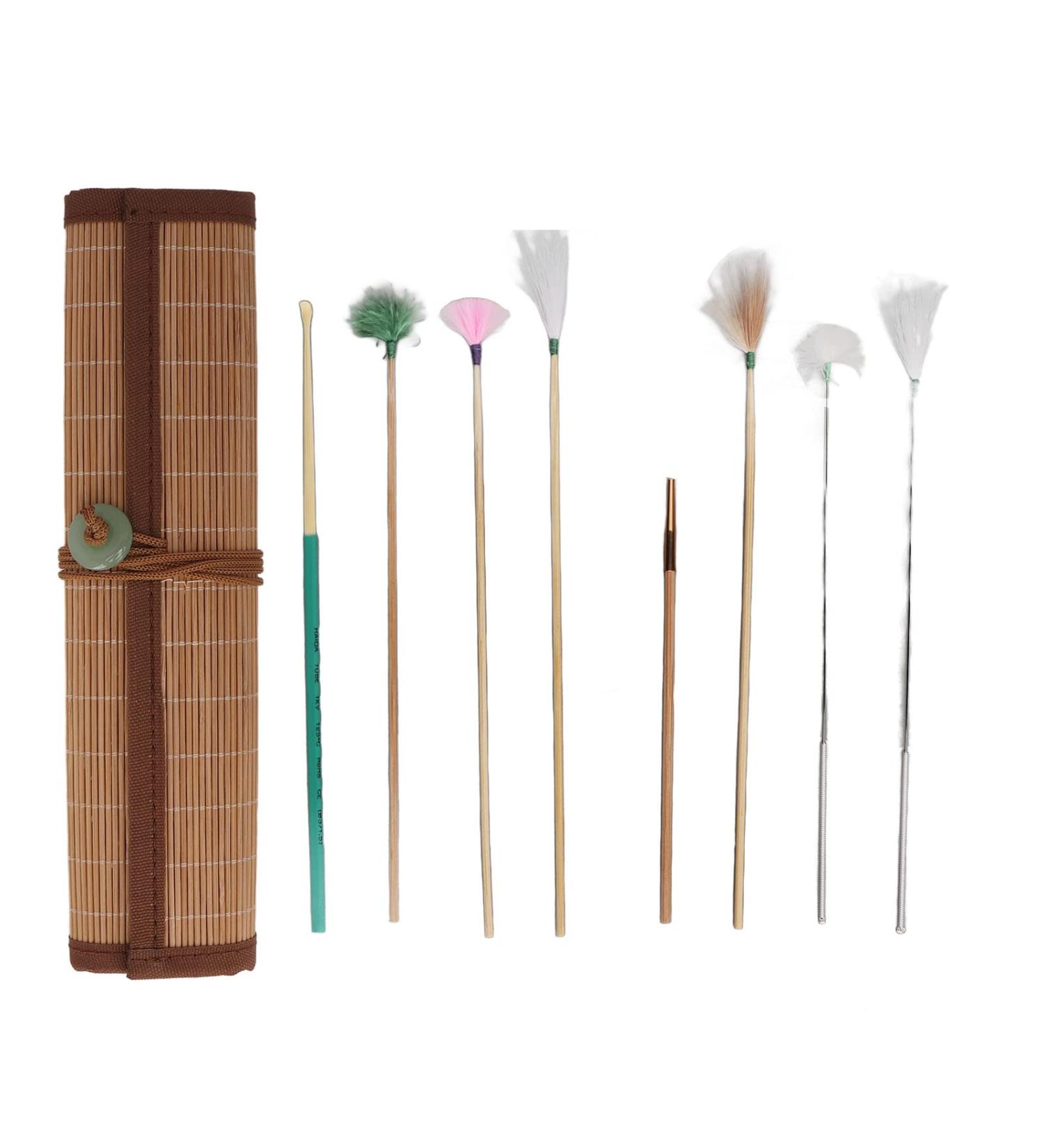 7PCS Ear Clean Feather Kit for Ear Wax Removal and Massage - Bamboo Mat Included - Buy Online on GoSupps.com