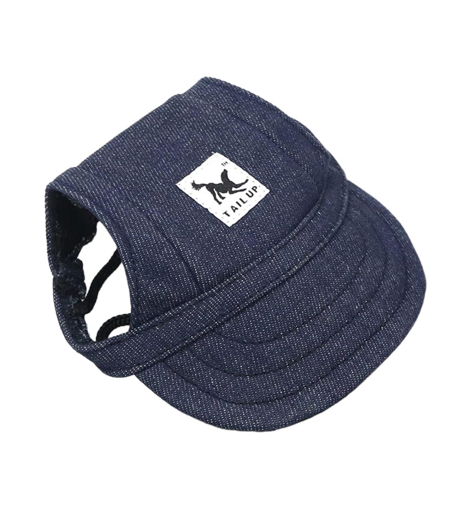 Dark Blue Baseball Cap for Pets - Adjustable Sun Protection Cap for Dogs with Ear Holes & Chin Straps - Ideal for Outdoor Summer Adventures - Buy Online on GoSupps.com