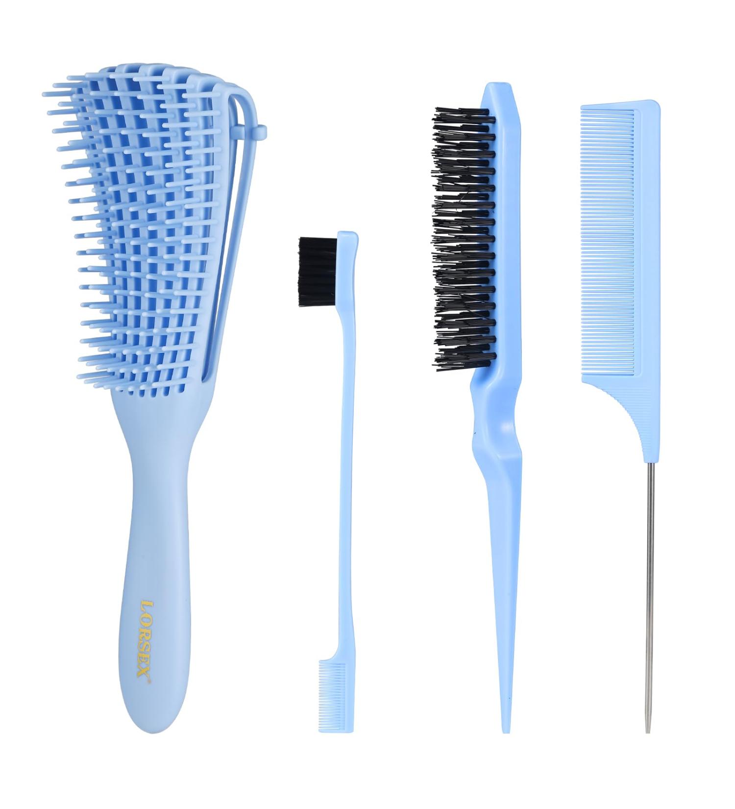 Lorsex Hairbrush Set for Natural Hair | Deterred Brush for Afro 3A-4C | Wavy & Curly Hair Tools (3 Pieces Light Blue) - Buy Online on GoSupps.com