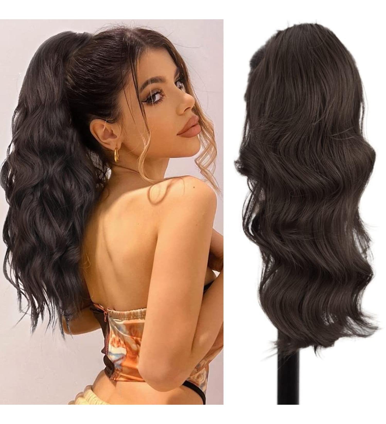Ponytail Extensions Brown - 40cm Long Curly Synthetic Hair with Bracket | Realistic Braid Accessories - Buy Online on GoSupps.com