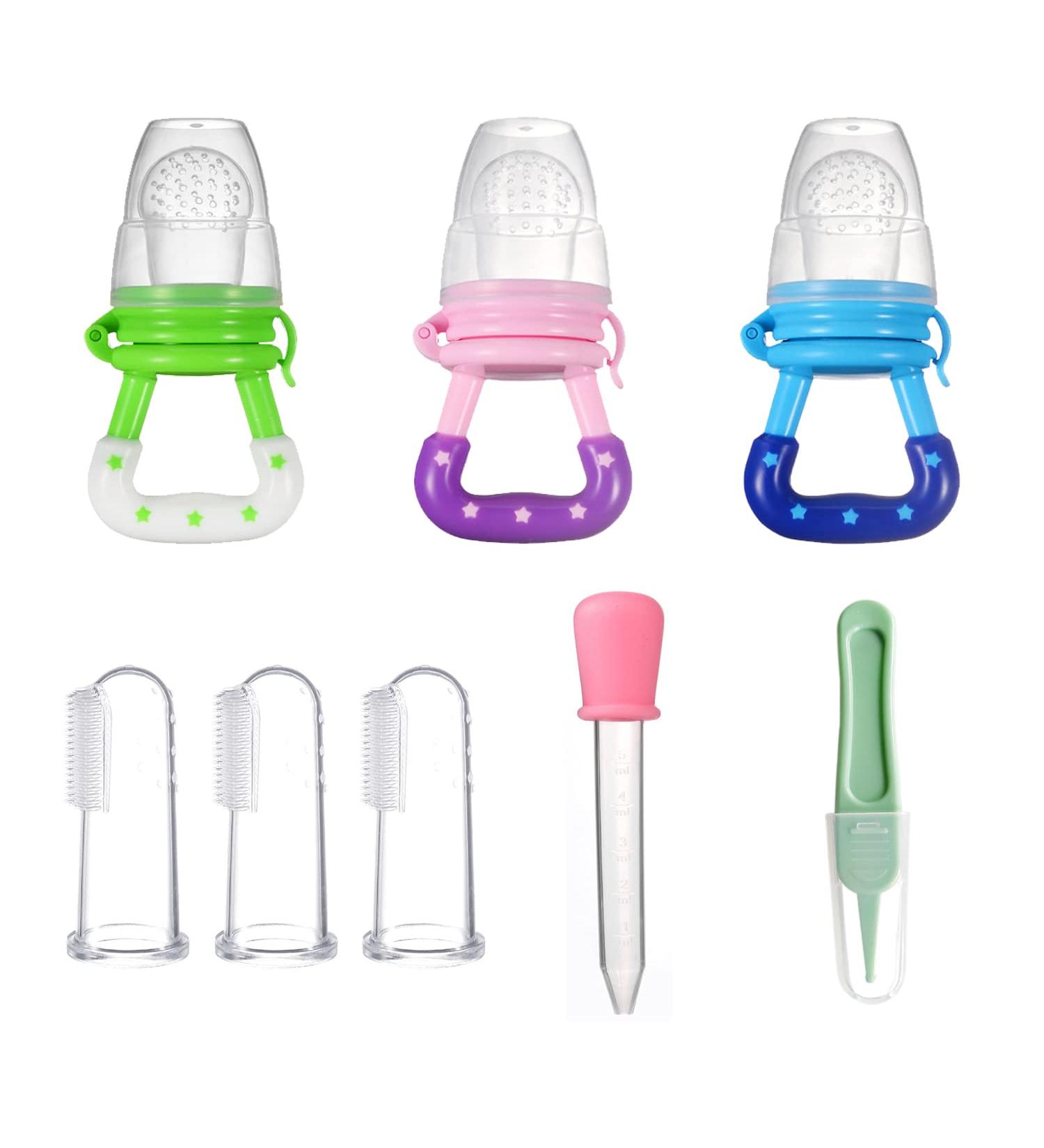 3-Pack Kauschnuller for Babies | Thumb Brushes Dropper & Cleaning Tweezers | Perfect Baby Food Accessories & Newborn Gift - Buy Online on GoSupps.com