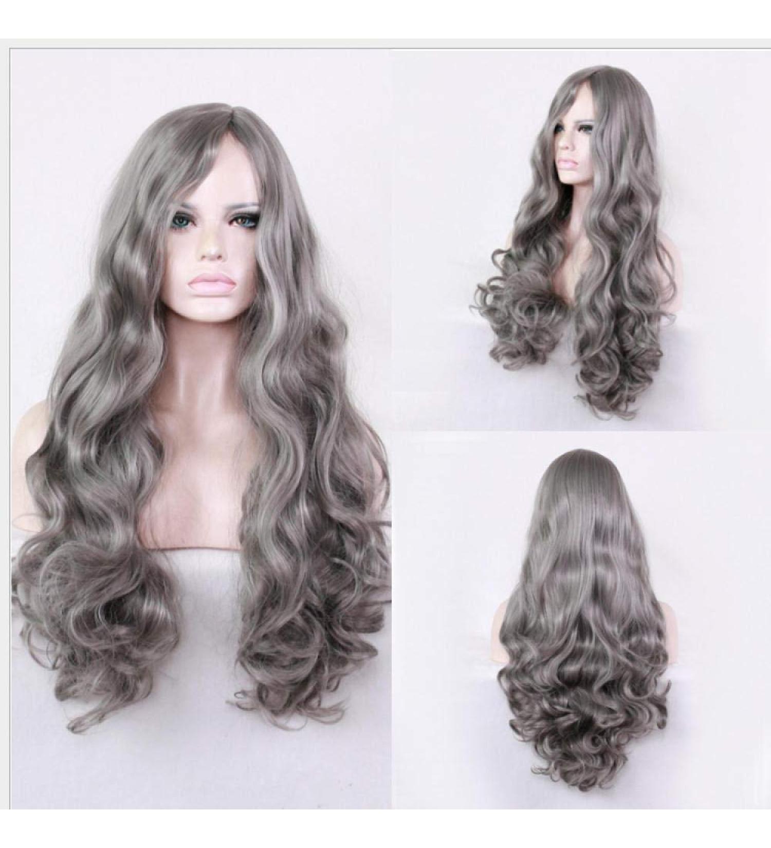 BGHJUE African Wig - Silver Grey Long Roll Synthetic Lace Front Wigs for Black Women | Soft Heat Resistant Hair - Buy Online on GoSupps.com