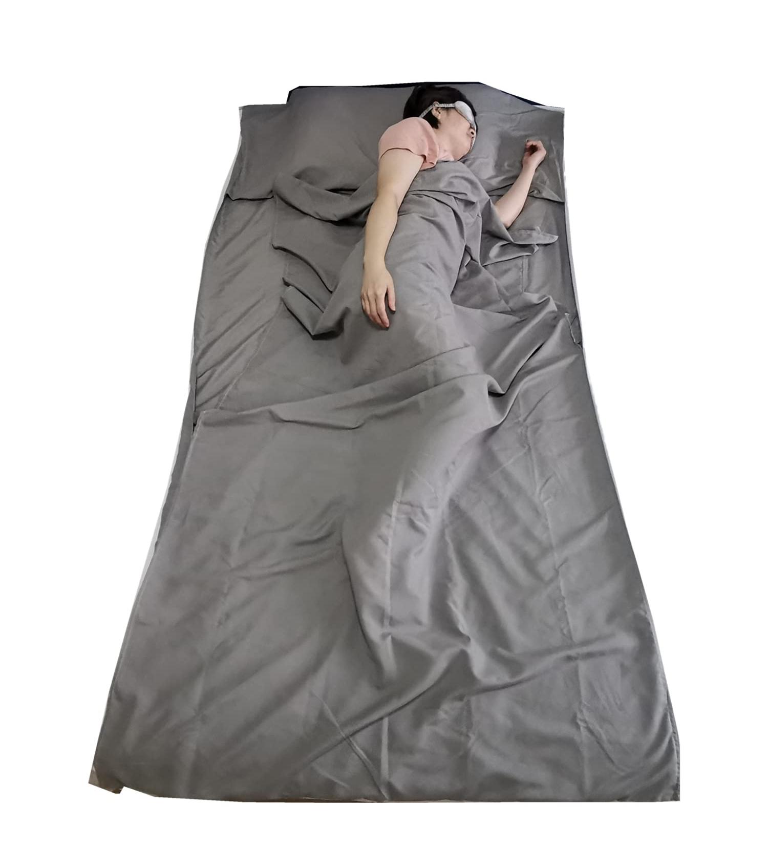 Traliven Sleeping Bag Liner - Breathable & Lightweight Travel Sheet for Adults - Compact & Portable - Ideal for Camping, Hostels & Traveling - Single/Double with Zipper - Light Grey - 46x86 inch - Buy Online on GoSupps.com