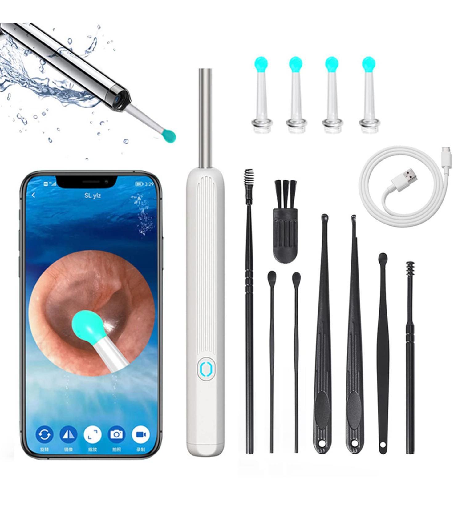 Sadodo Wireless Ear Wax Remover Otoscope | 1296P HD 3.0 MP Endoscope Spoon Pick Tool with LED Lights - White B Style - Buy Online on GoSupps.com