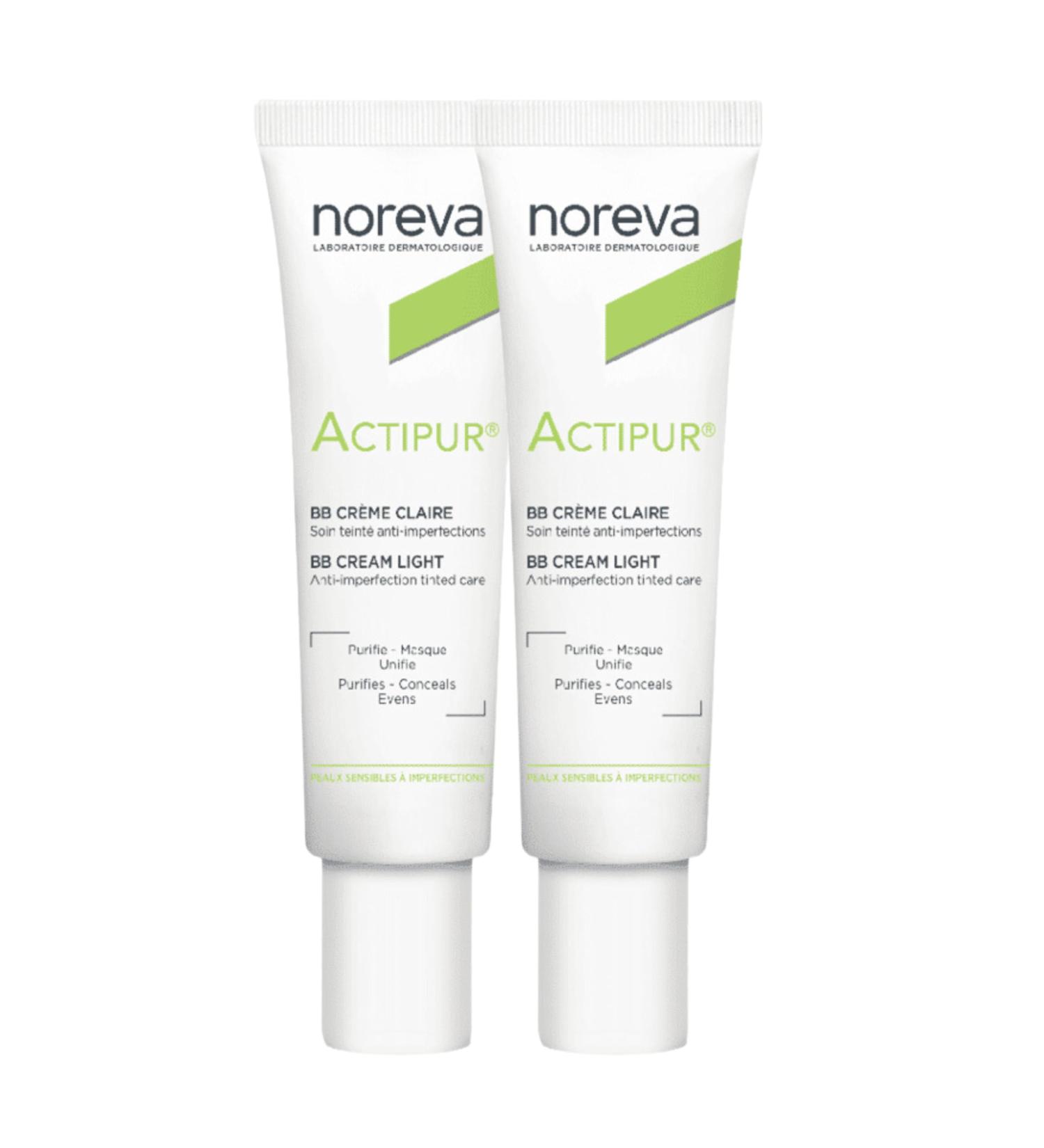 Noreva | Exfoliac BB-Cr me Soin teint Anti-Imperfections | Corrige & Elimine les imperfections | R gulateur de S bum |Teinte Claire |Peau a Tendance Acn ique | Fabriqu en France | Lot de 2x30mL
