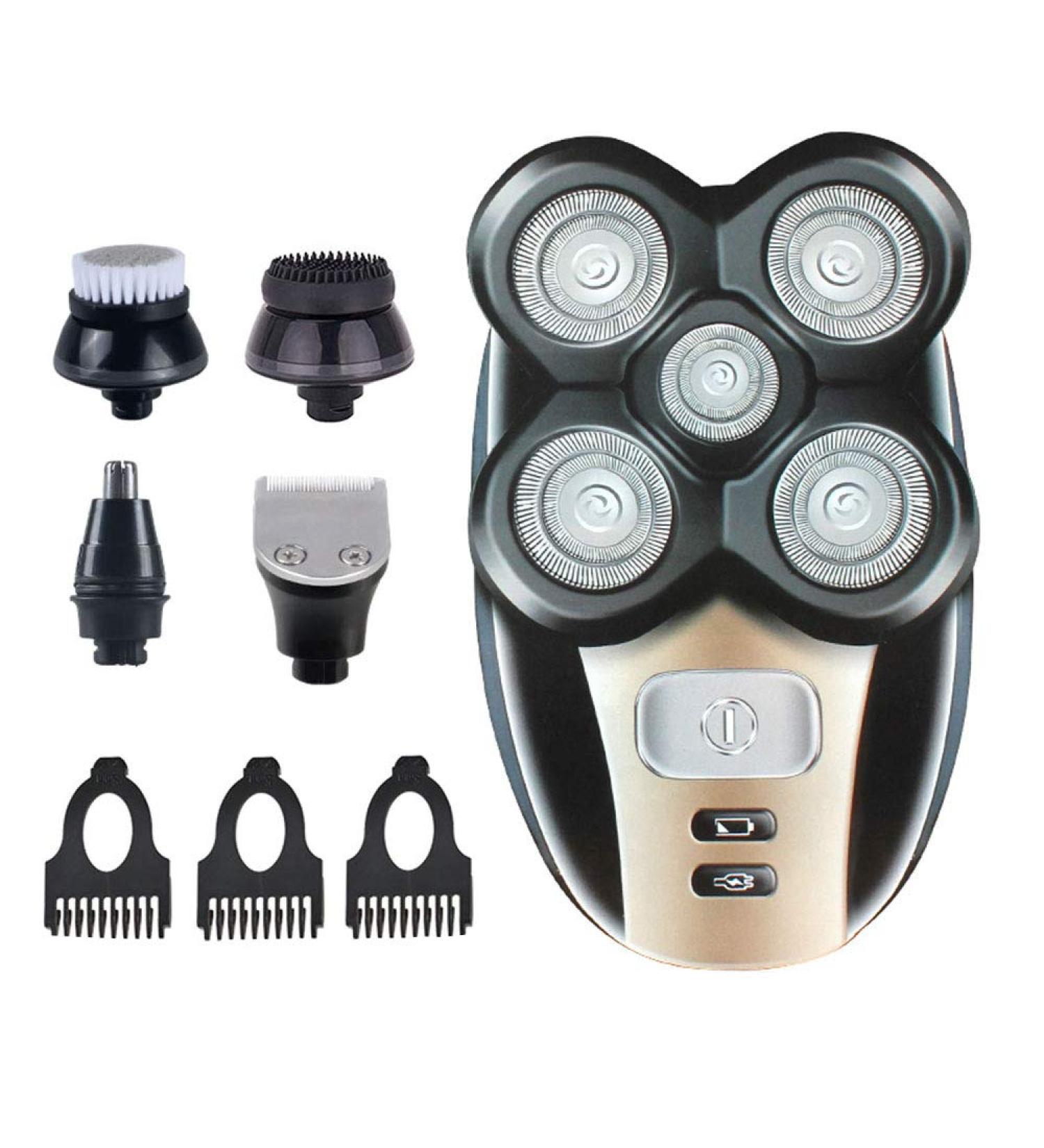 Men's 5-in-1 5D Electric Rotary Razor - Rechargeable Waterproof Five-Headed Beard & Hair Razor for Perfect Bald Look - Buy Online on GoSupps.com