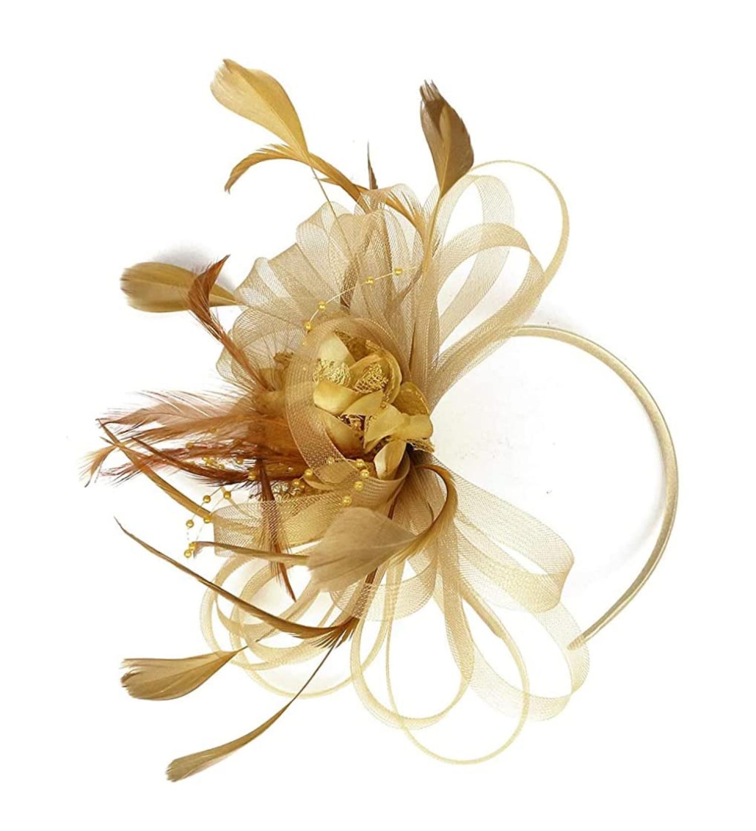 Bridal Hair Accessories Womens Mesh Ribbon Fascinator Hat Contrast Color Flower Wedding Headband Gold Hair Pins - Buy Online on GoSupps.com
