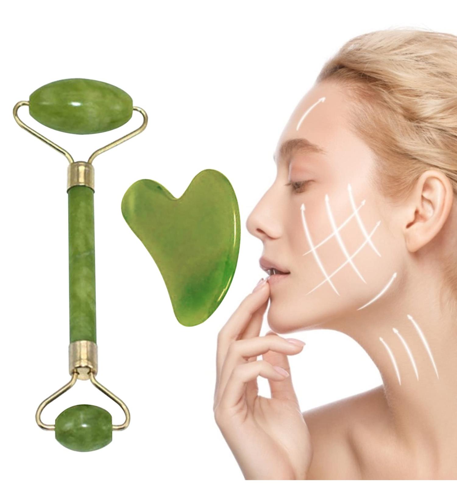 Jade Roller and Sha Relaxing Guasha Tool for Face - Face Massager Facial Beauty Tools Face Roller Muscle Relaxing Natural Stone Facial Massager Skin Roller Set Fovolat - Buy Online on GoSupps.com