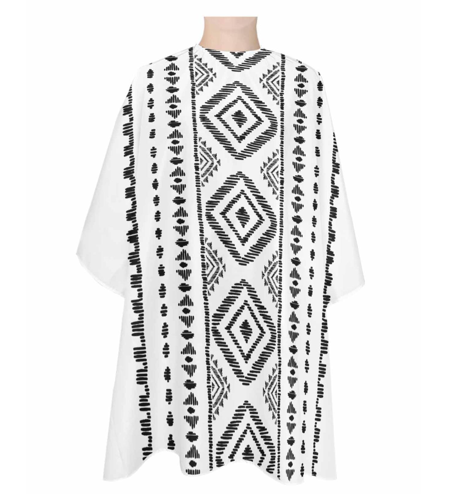 Black White Boho Barber Cape - Adjustable Hair Cutting Cape for All Ages | Southwest Geometric Stripes | 55x63 Inch Styling Accessory - Buy Online on GoSupps.com