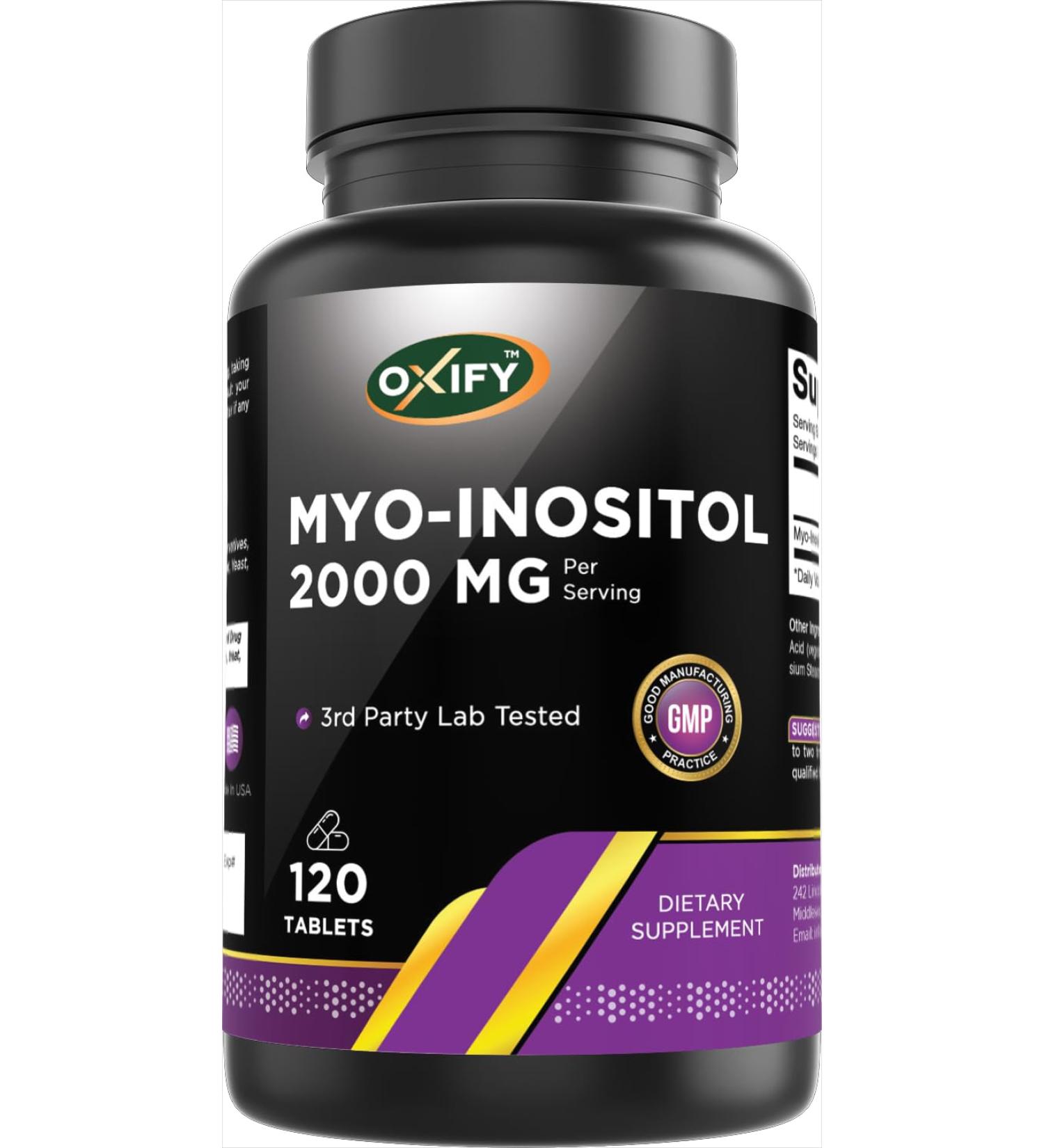 Oxify Myo-Inositol 2000 mg | 120 Tablets | Gluten-Free Non-GMO | Supplement Made in USA - Buy Online on GoSupps.com