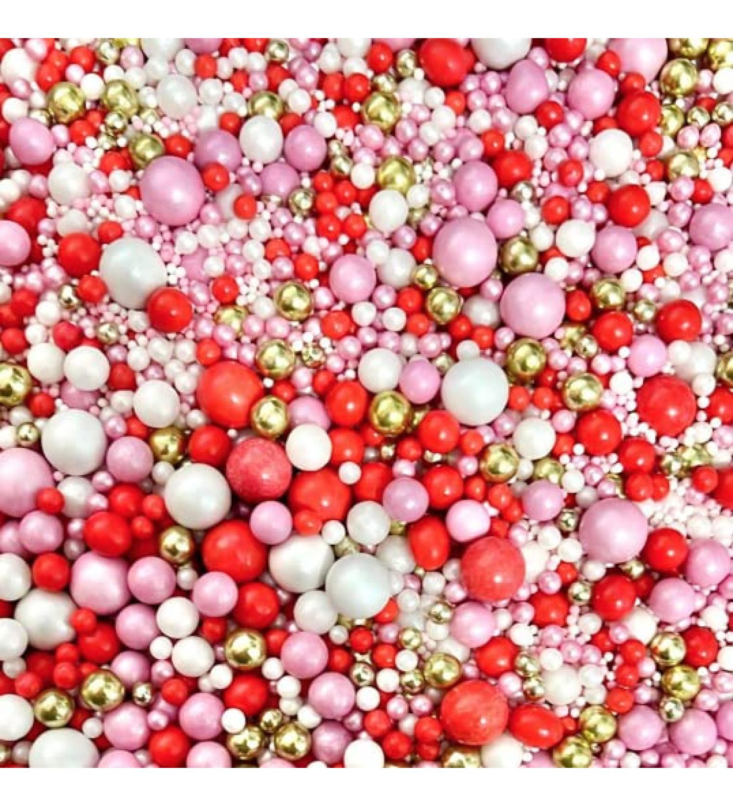 Valentines chocolate ball sprinkles luxury edible Pink White Gold Red cupcake cake toppers pearls balls 100s and 1000s Anniversary love wedding decoration cake cupcake topper Hearts CUPIDS ARROW