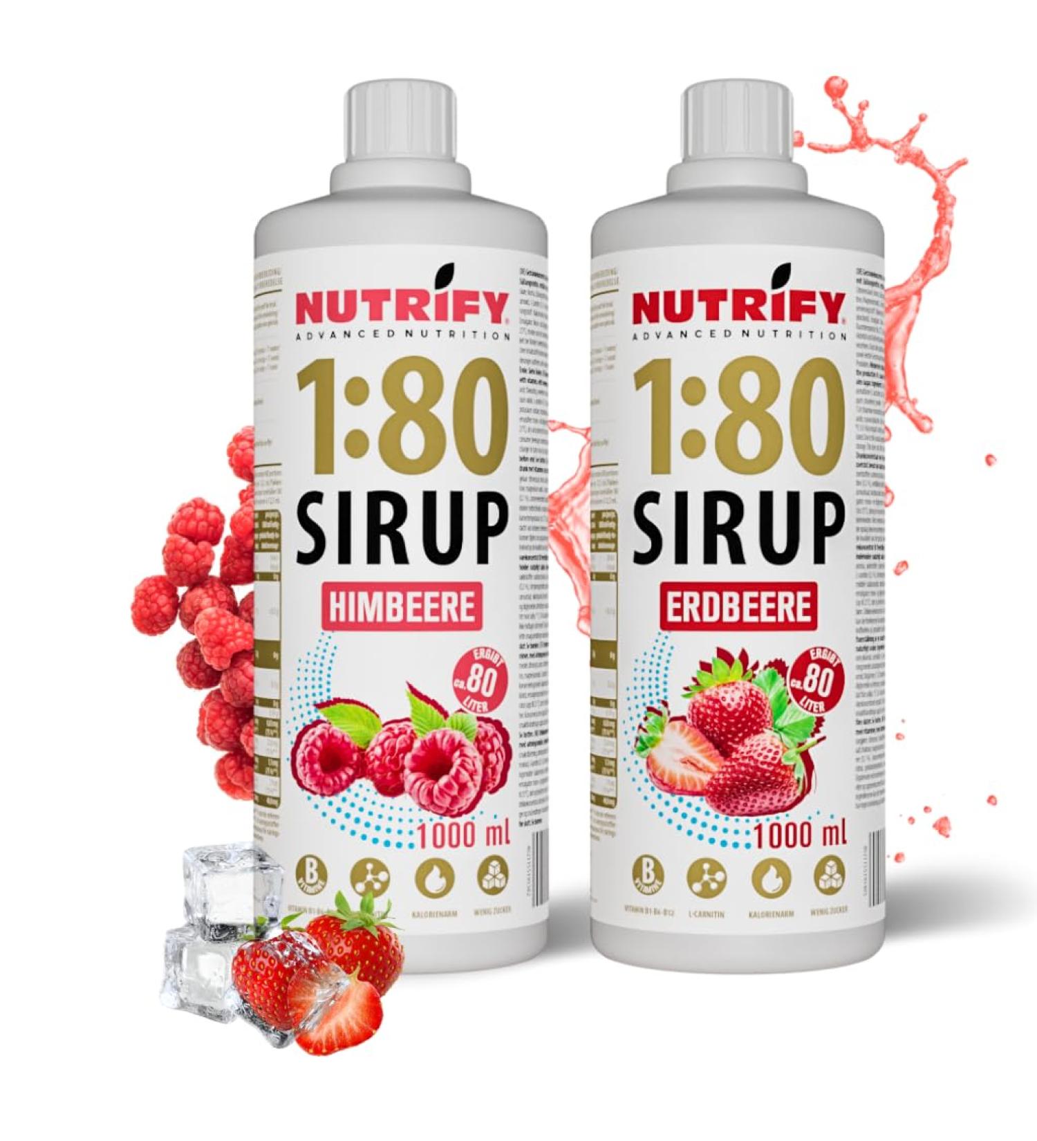 Nutrify Vital Fitness Drink 1:80 Sirup Set Sugar-Free Beverage Concentrate with Vitamins & L-Carnitine 2x1L Low-Calorie Sports Drink (Earth Berries & Ananas) 160L Total - Buy Online on GoSupps.com