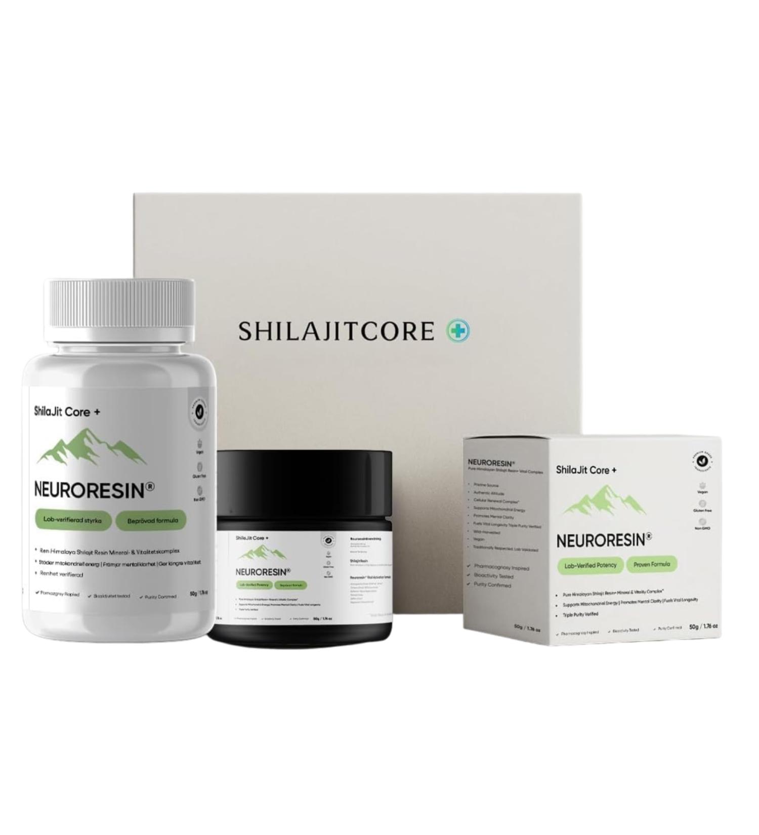 ShilajitCore Pure Himalayan Shilajit Resin (50 g) and capsules (60 units) Natural mineral extract Vegan capsules Additive-free - Buy Online on GoSupps.com