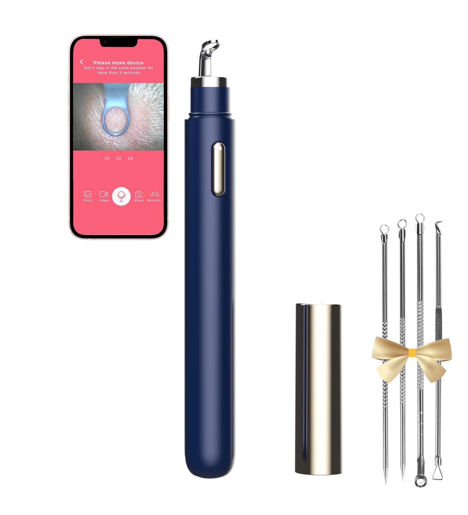 WiFi Blackhead Remover Camera with White/Blue Lights for iPhone & Android - Women's Gift (Navy Blue) - Buy Online on GoSupps.com