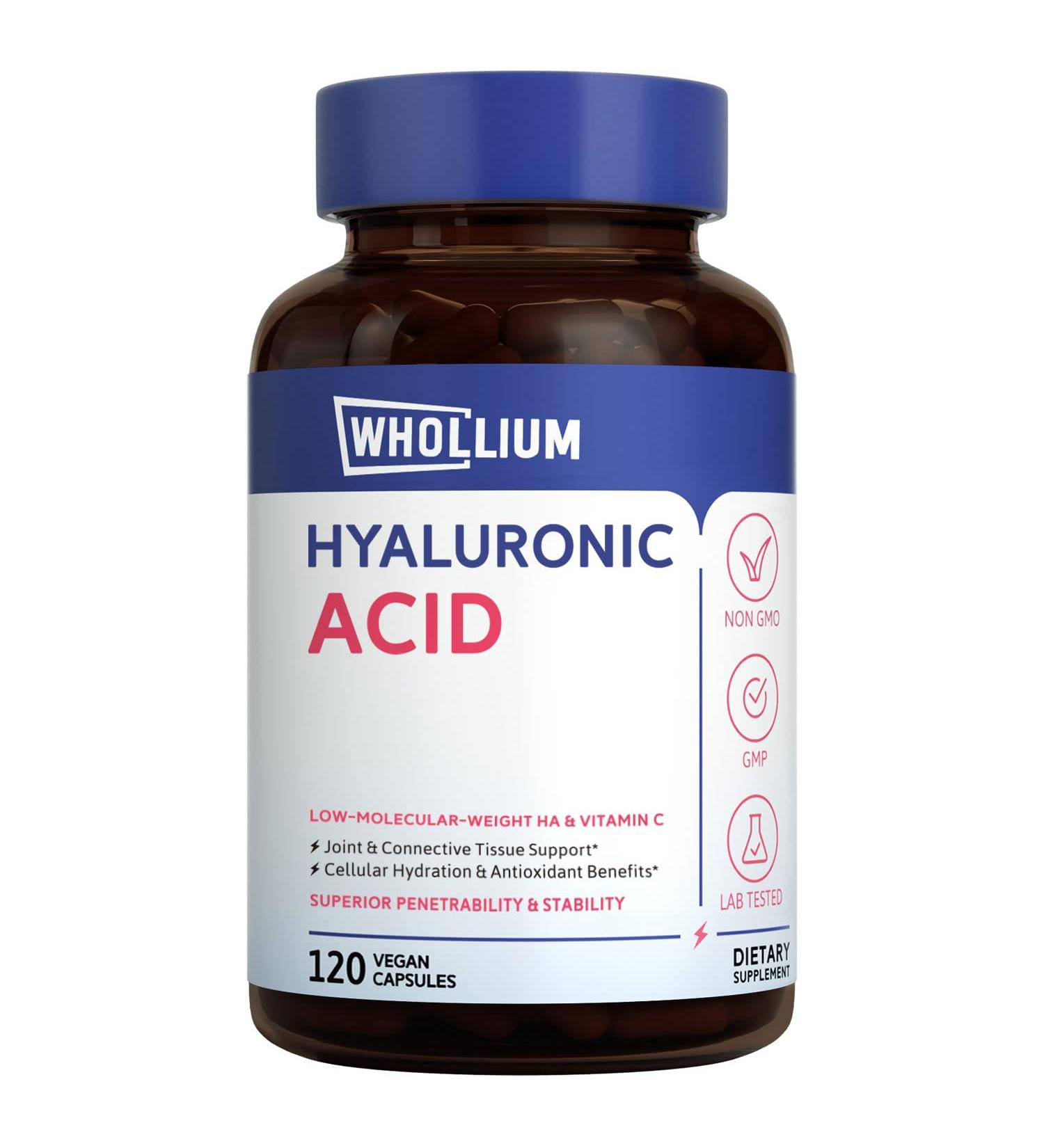 Whollium Hyaluronic Acid Capsules 250mg + 25mg VC | Joint, Skin, & Eye Support | Low Molecular Weight | Gluten-Free, Non-GMO | Vegan | 120 Caps - Buy Online on GoSupps.com