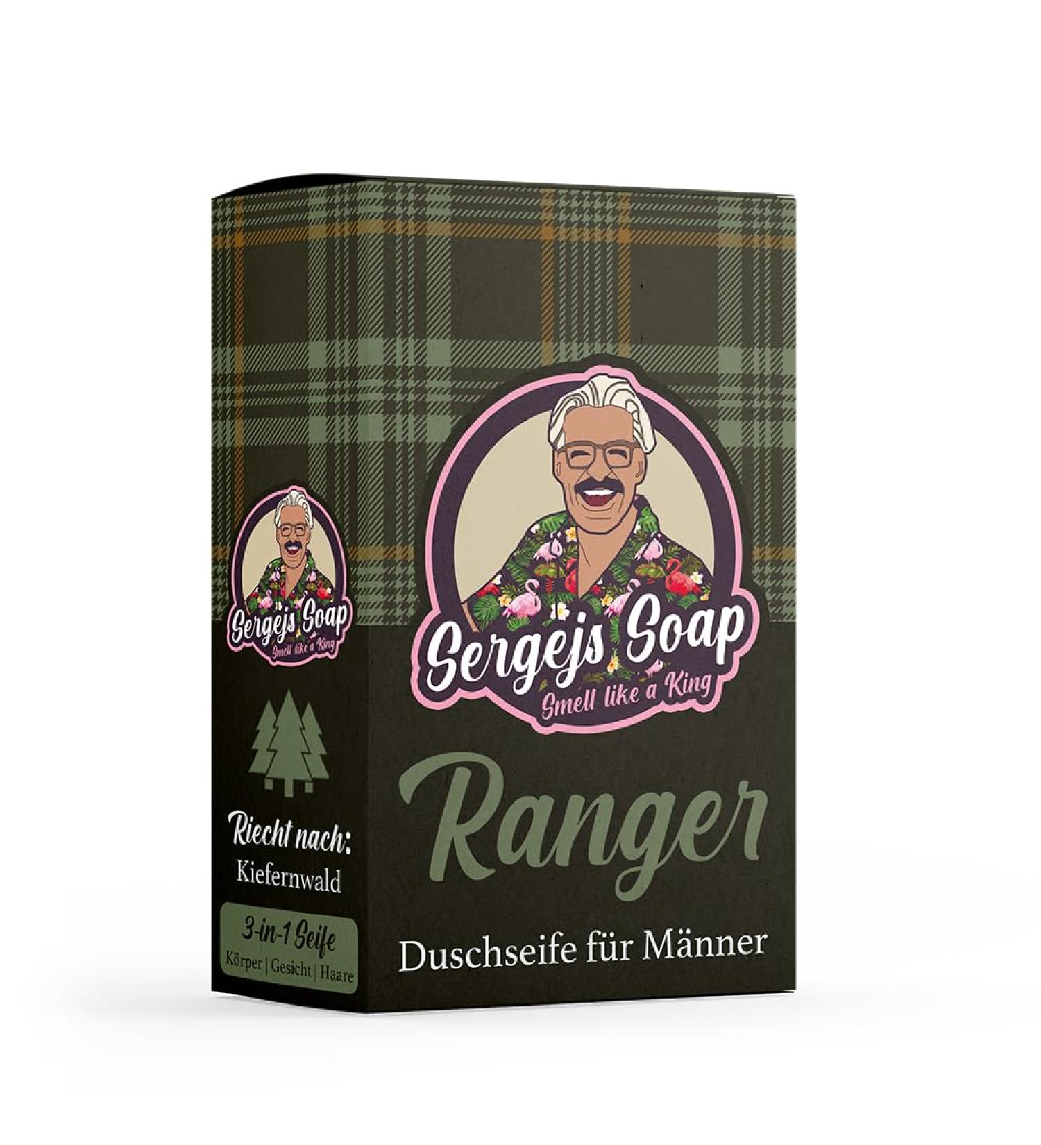 Sergejs Soap - Ranger | 3-in-1 Natural Soap with Activated Carbon | 100% Organic Ingredients | Pine Forest Fragrance | Silicone-Free Natural Cosmetics - Buy Online on GoSupps.com