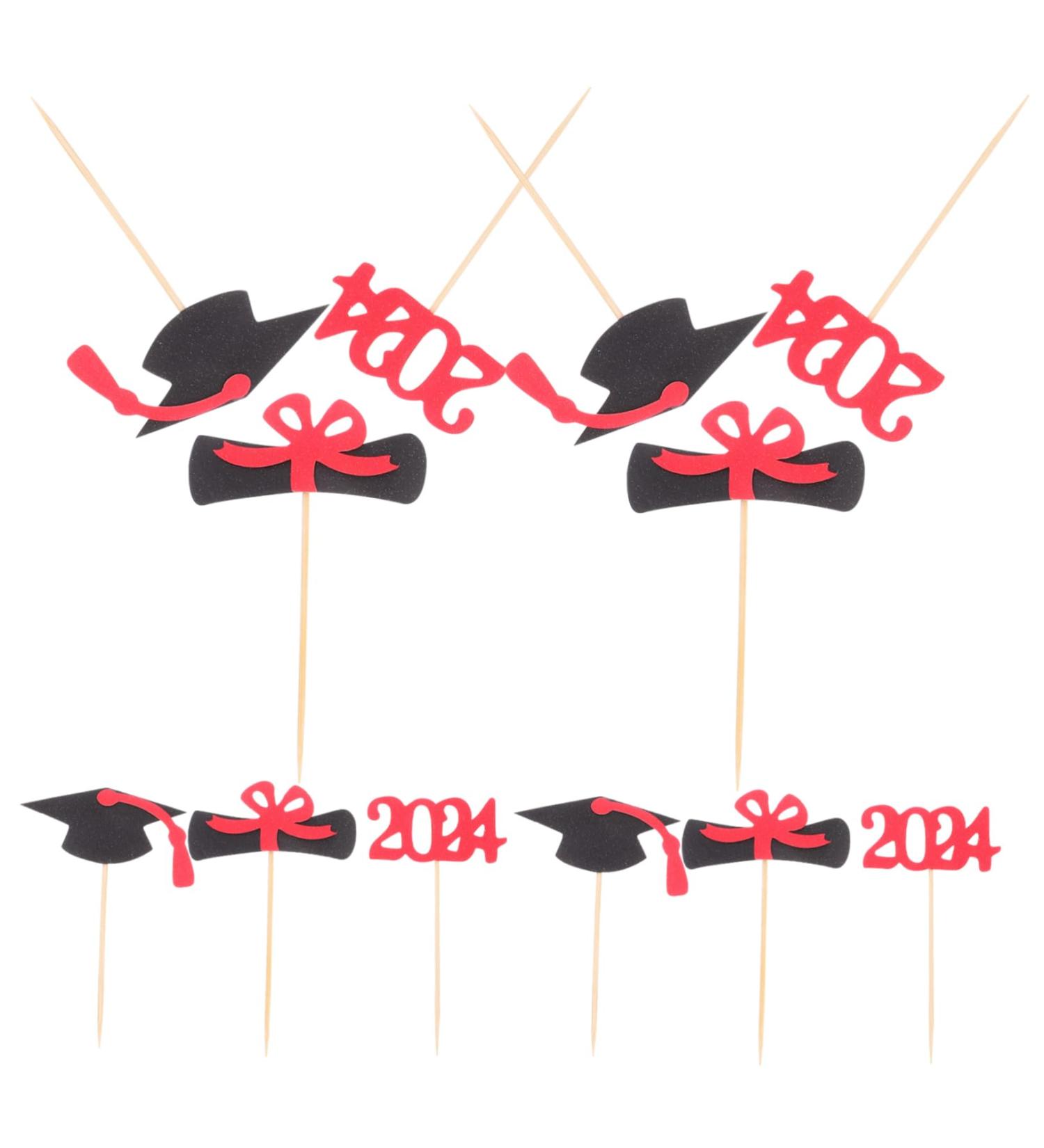 COOLHIYA 12pcs 2024 Graduation Season Cake Insert Graduation Cake Toppers Graduation Party Decorations Top Hat Graduation Dessert Toppers Cupcake Decorations Paper Cup Insert Card Red 9.50X6.00X0.20CM - Buy Online on GoSupps.com